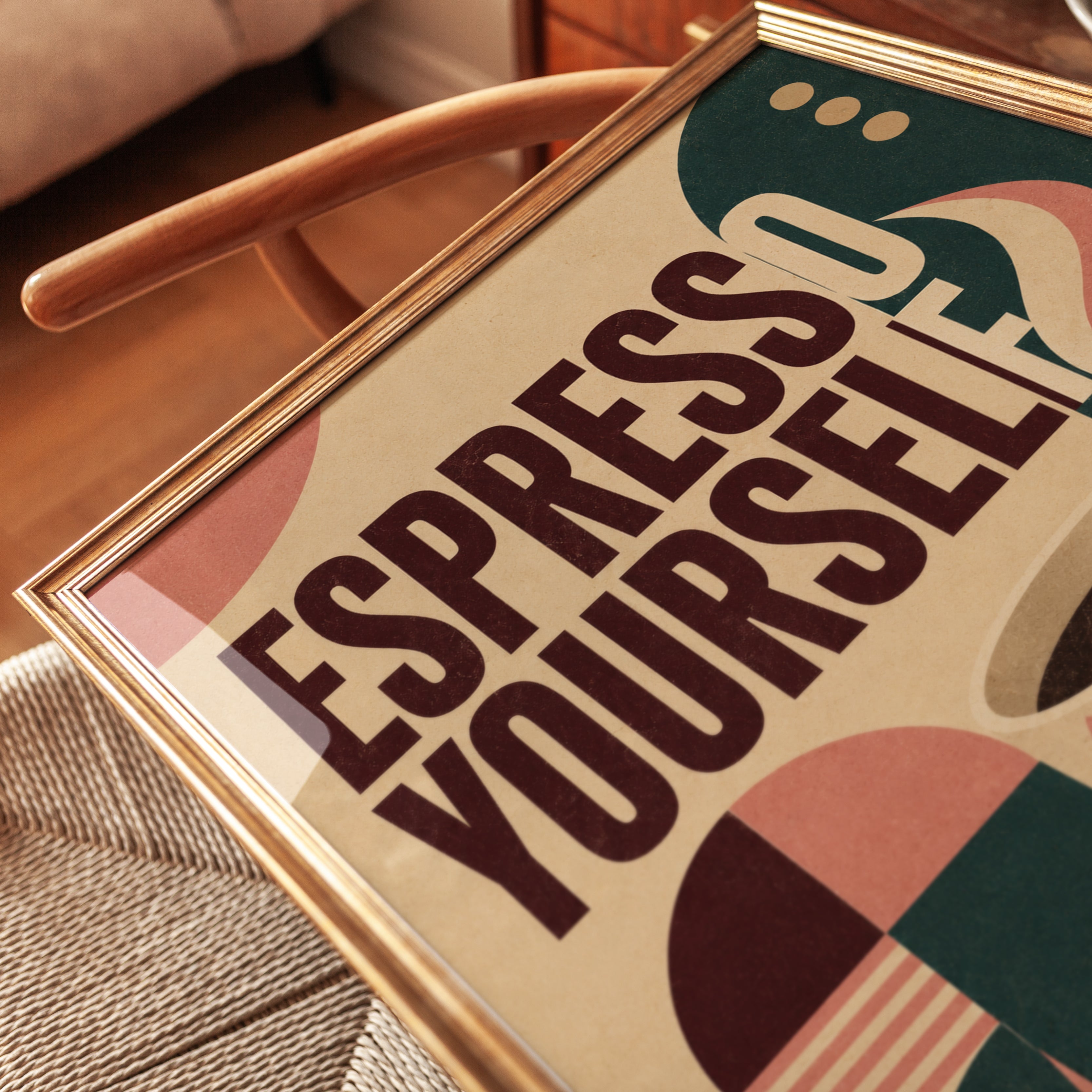Espresso Yourself Retro Coffee Poster: Mid-Century Modern Design - detail