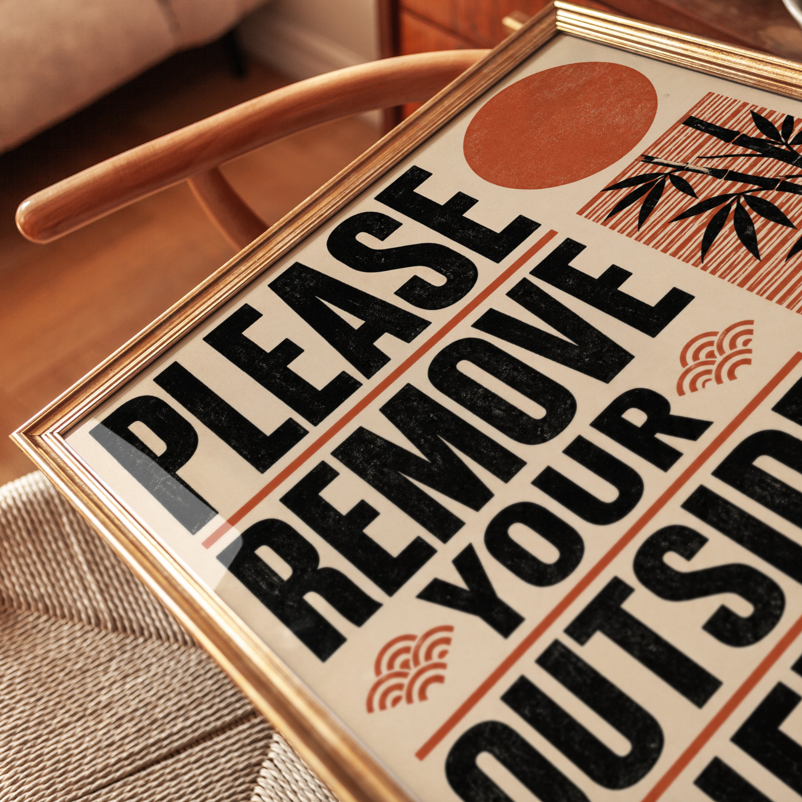 Entryway Wall Art – Please Remove Your Shoes Sign - detail