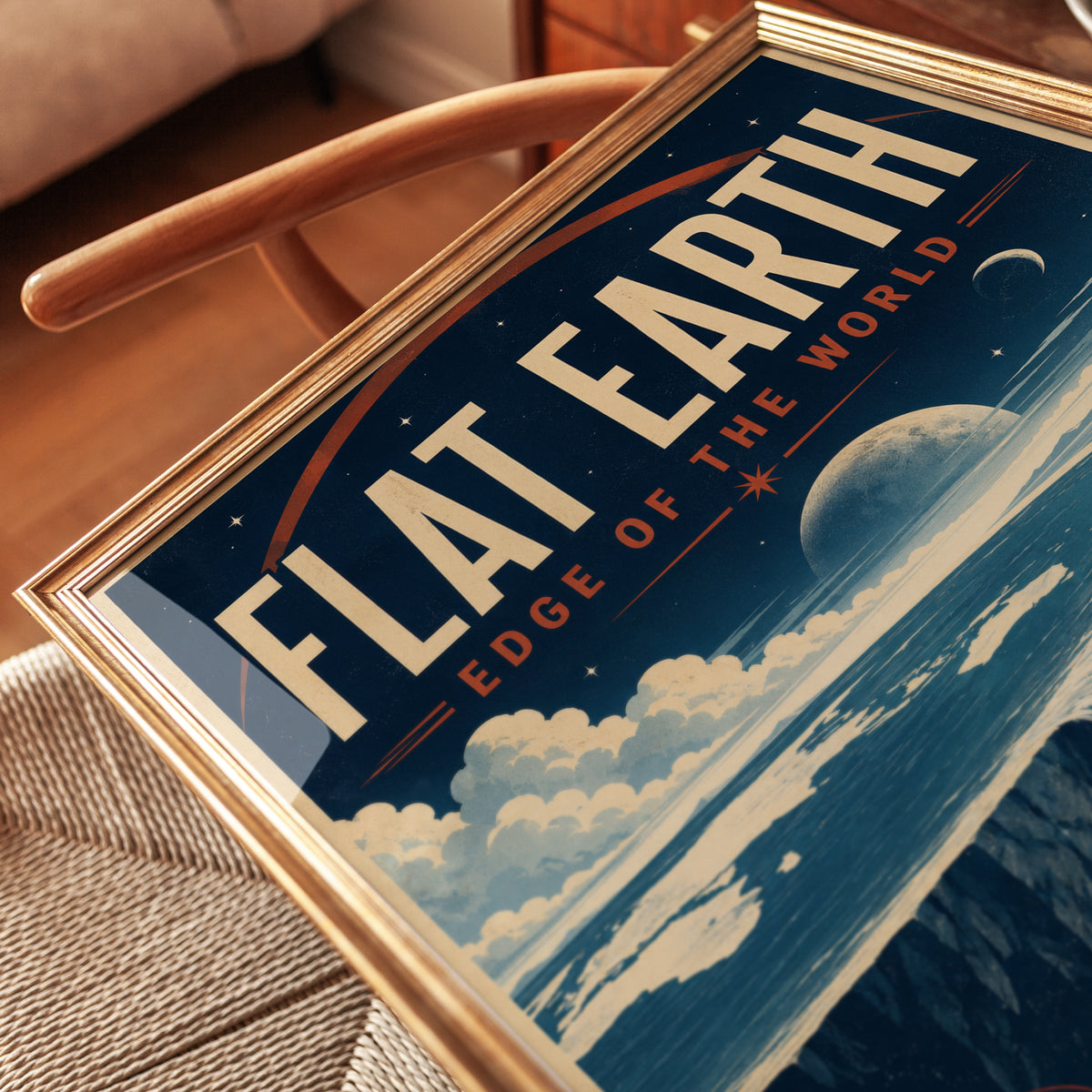 Vintage Travel Poster: Flat Earth Waterfall - detail
