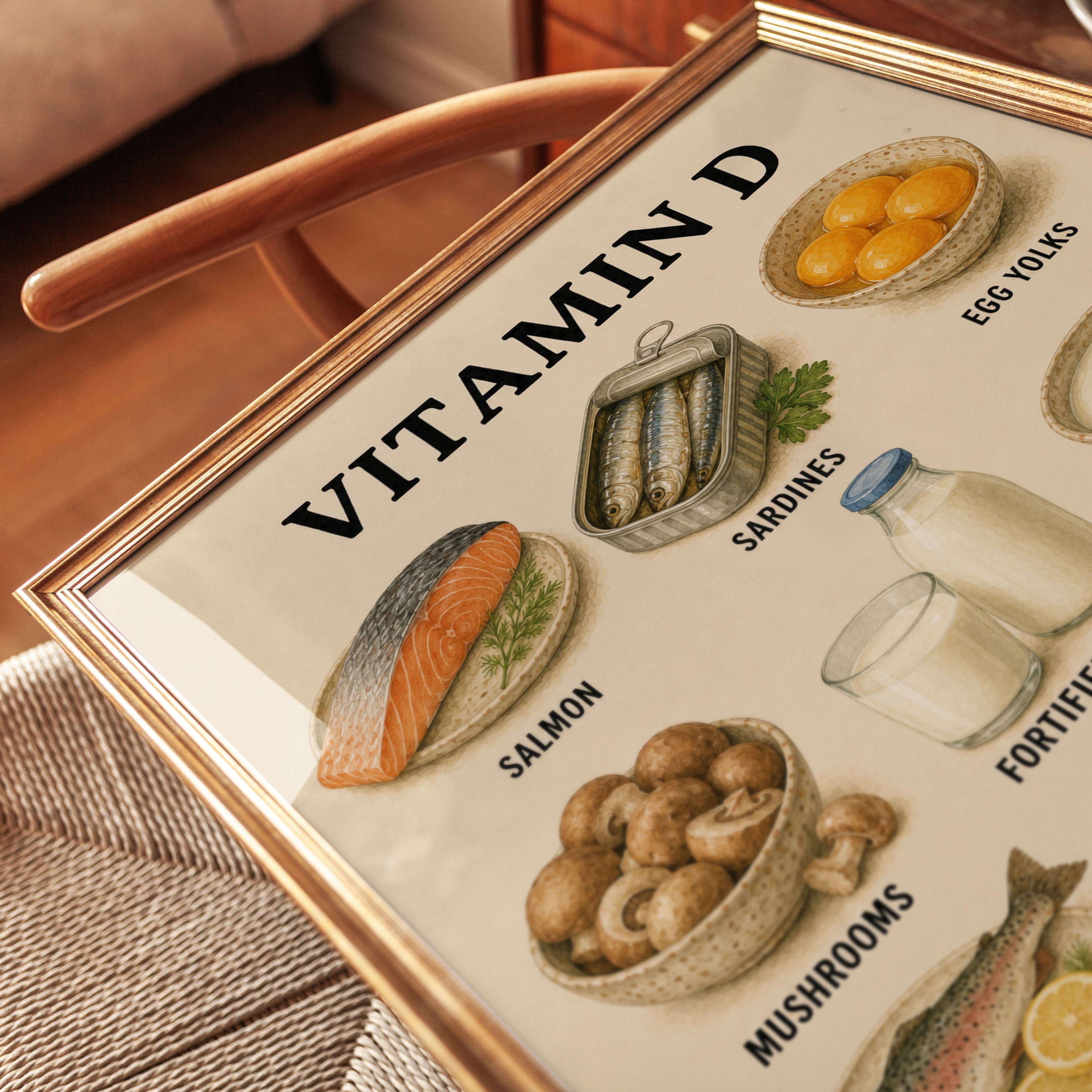 Vitamin D Foods Poster – Kitchen Wall Art - detail