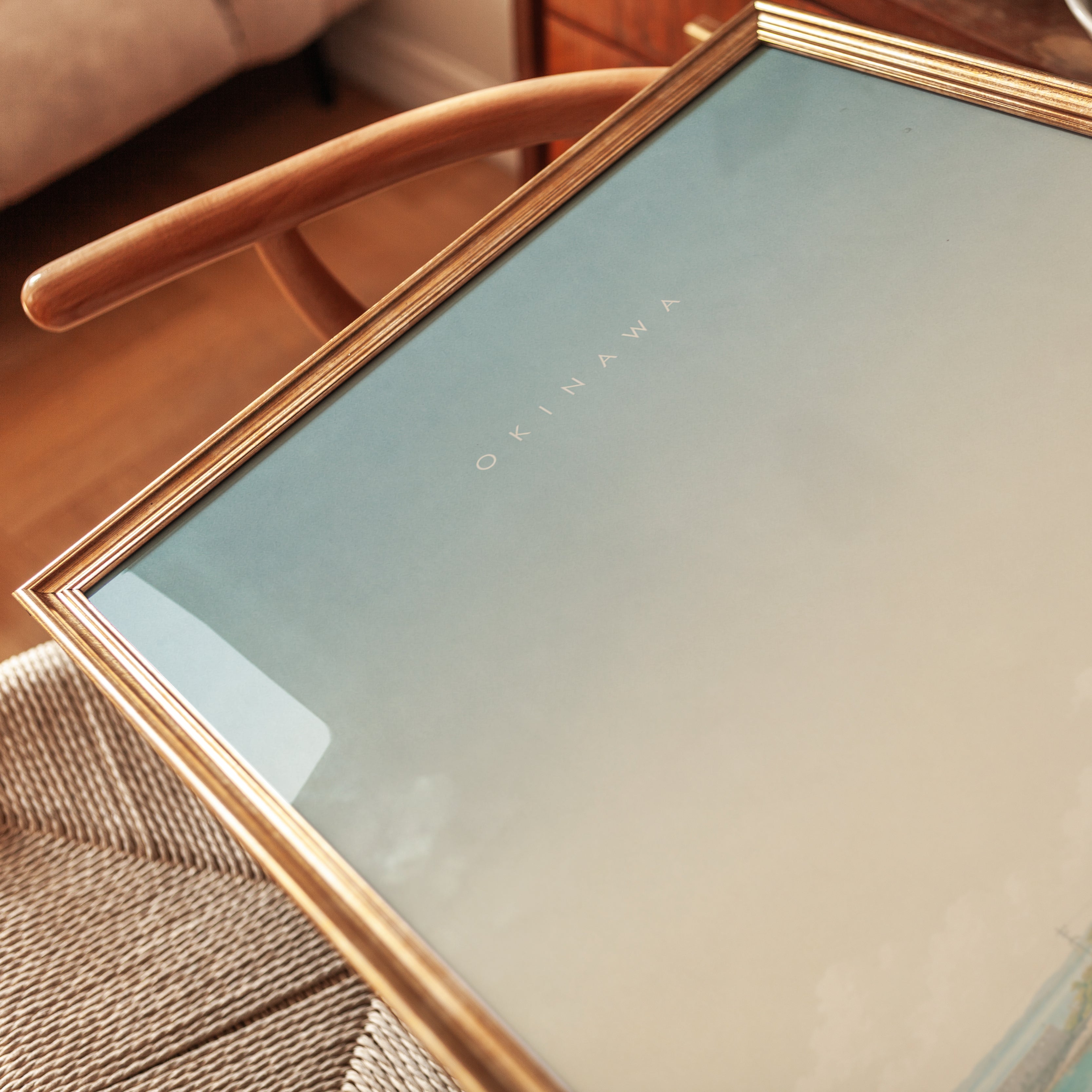 Okinawa Coastal Village Print: Pastel Tropical Beach Art - detail
