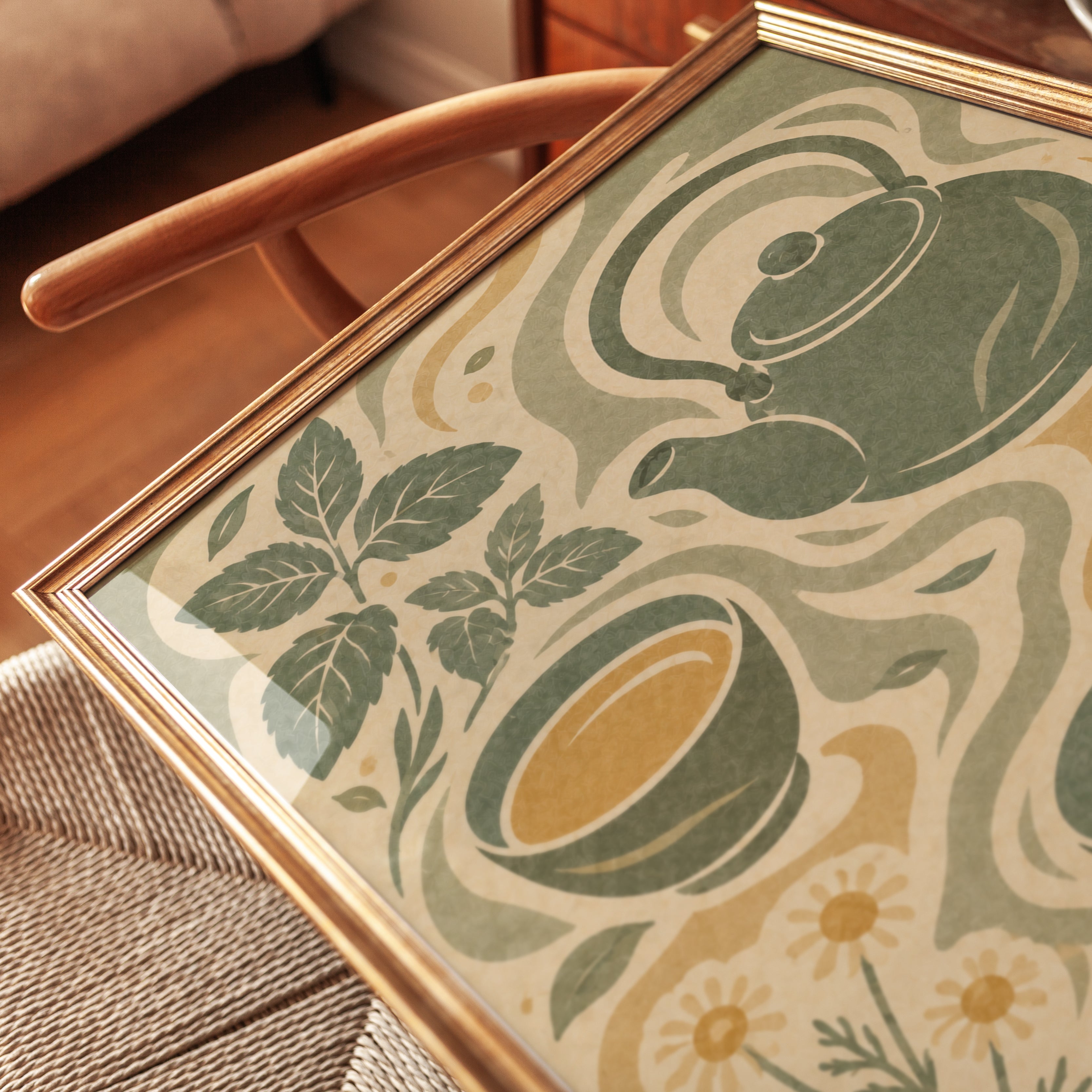 Herbal Tea Ceremony Art Print: Vintage Botanical Kitchen Poster - detail