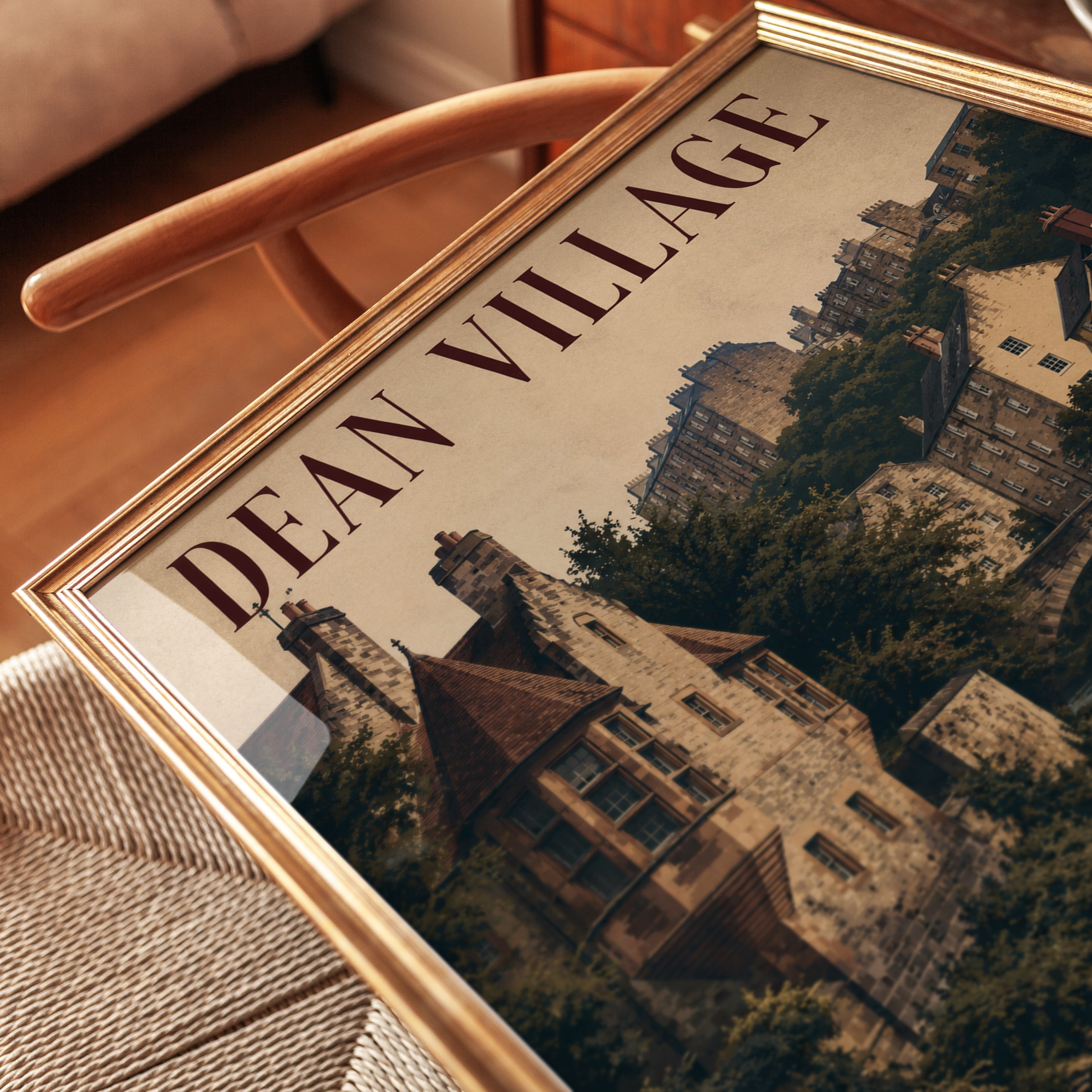 Dean Village Edinburgh Print: Historic Stone Bridge River Scene - detail