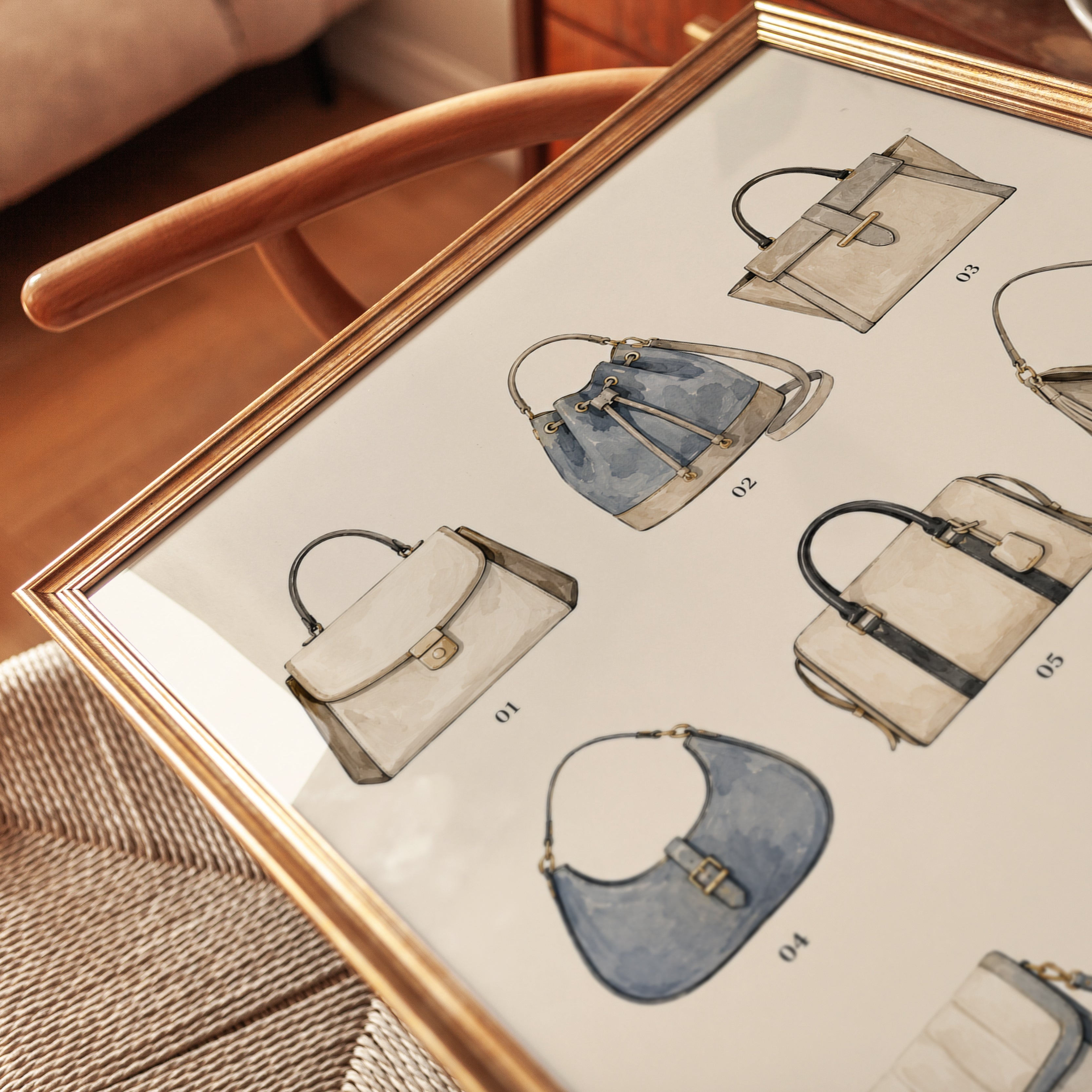 Designer Handbag Collection Poster: Watercolor Fashion Art - detail