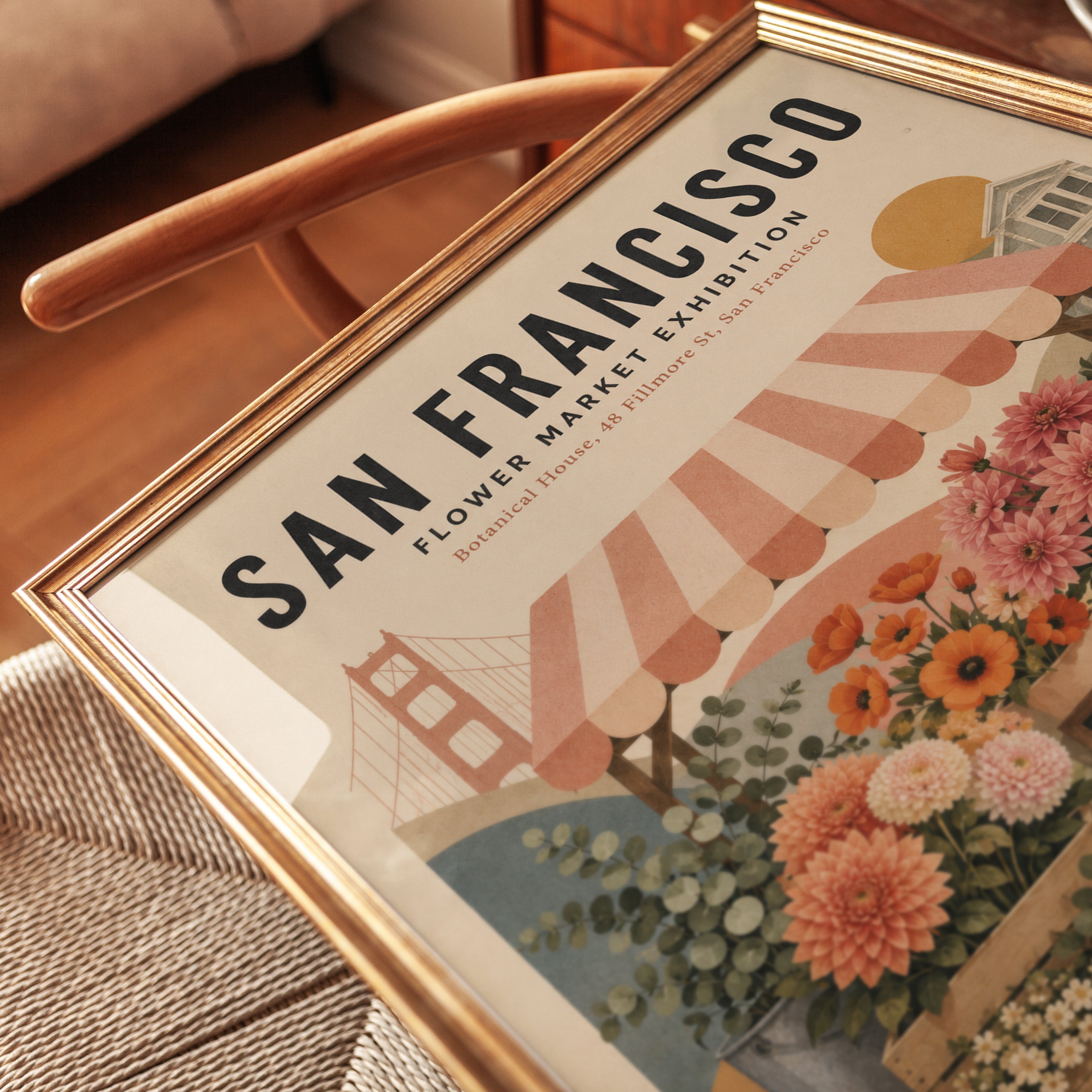 San Francisco Flower Market Print — Vintage Travel Poster Style - detail