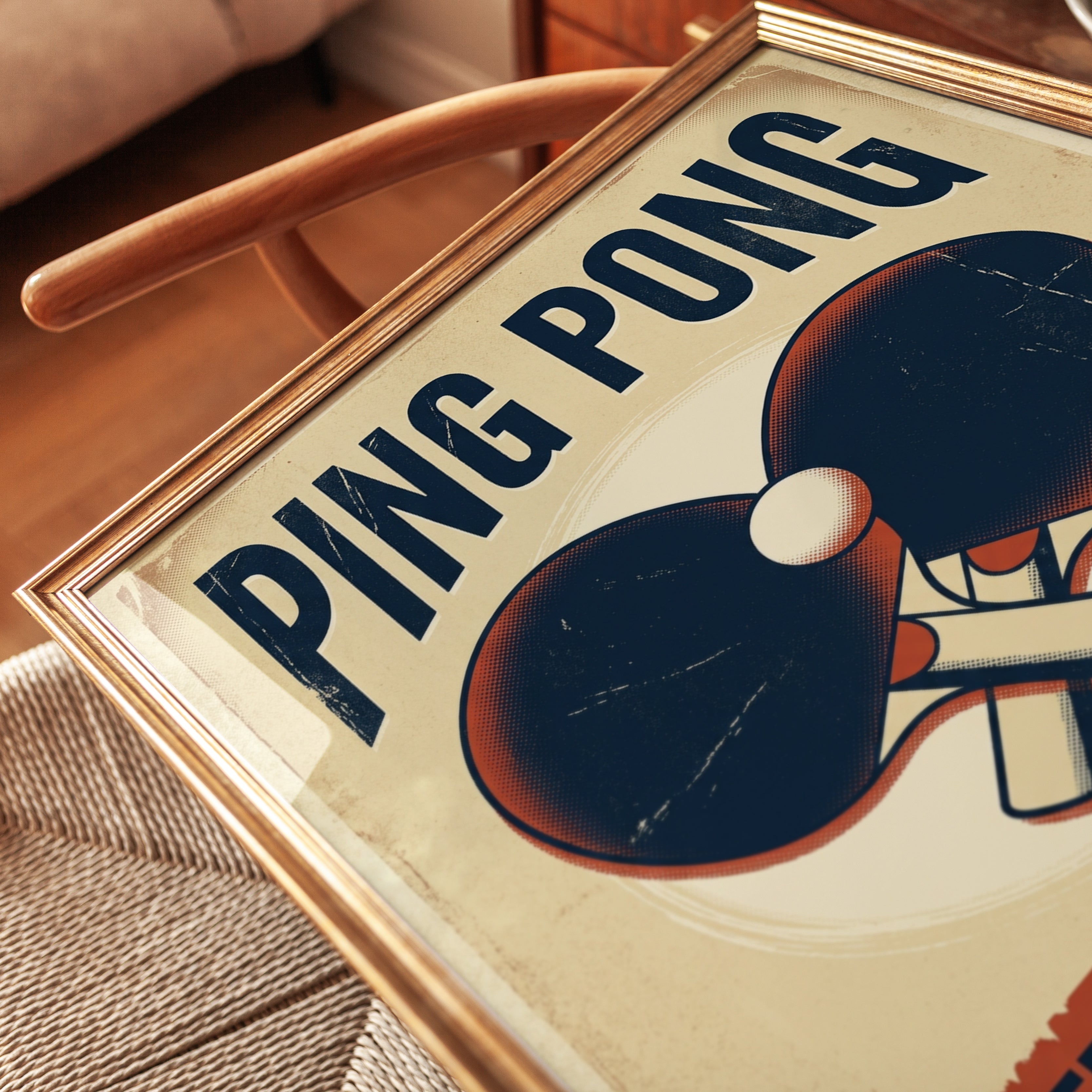 Vintage Ping Pong Poster: Retro Table Tennis Wall Art - detail