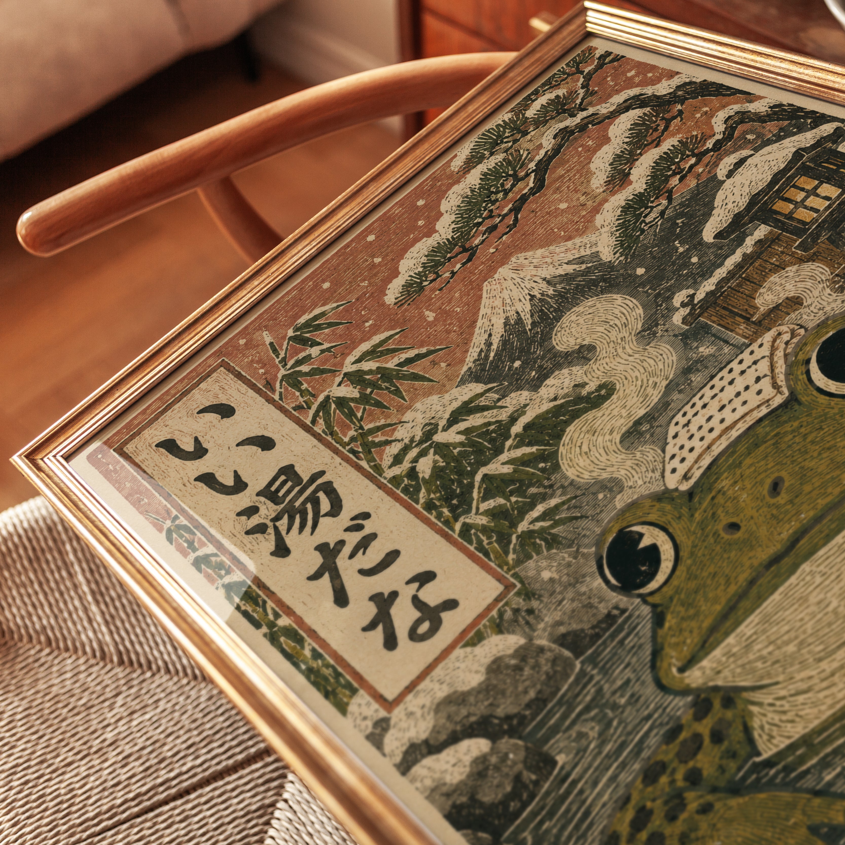 Japanese Hot Spring Art – Frog Onsen Print - detail
