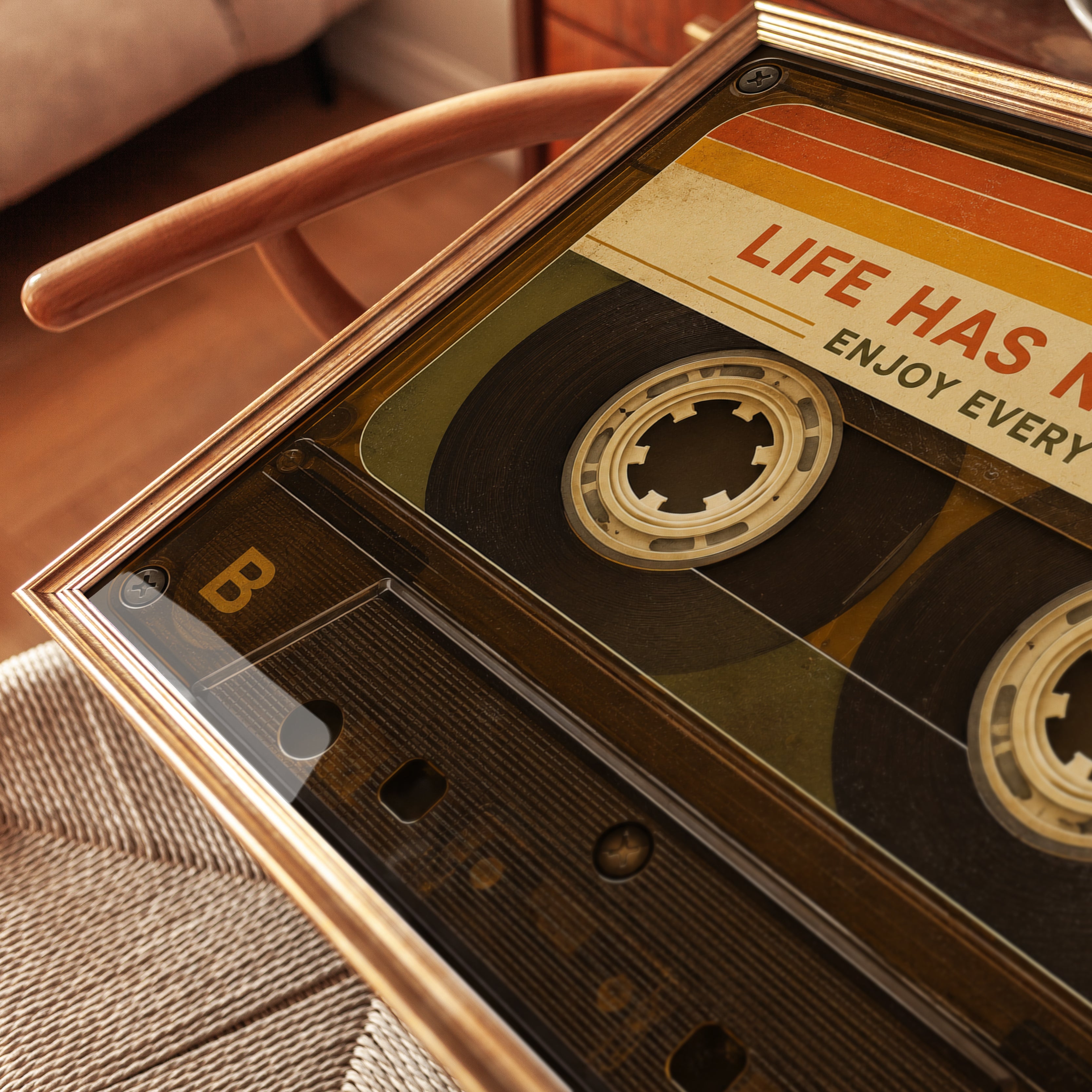 Retro Cassette Tape Print: Life Has No Rewind - detail