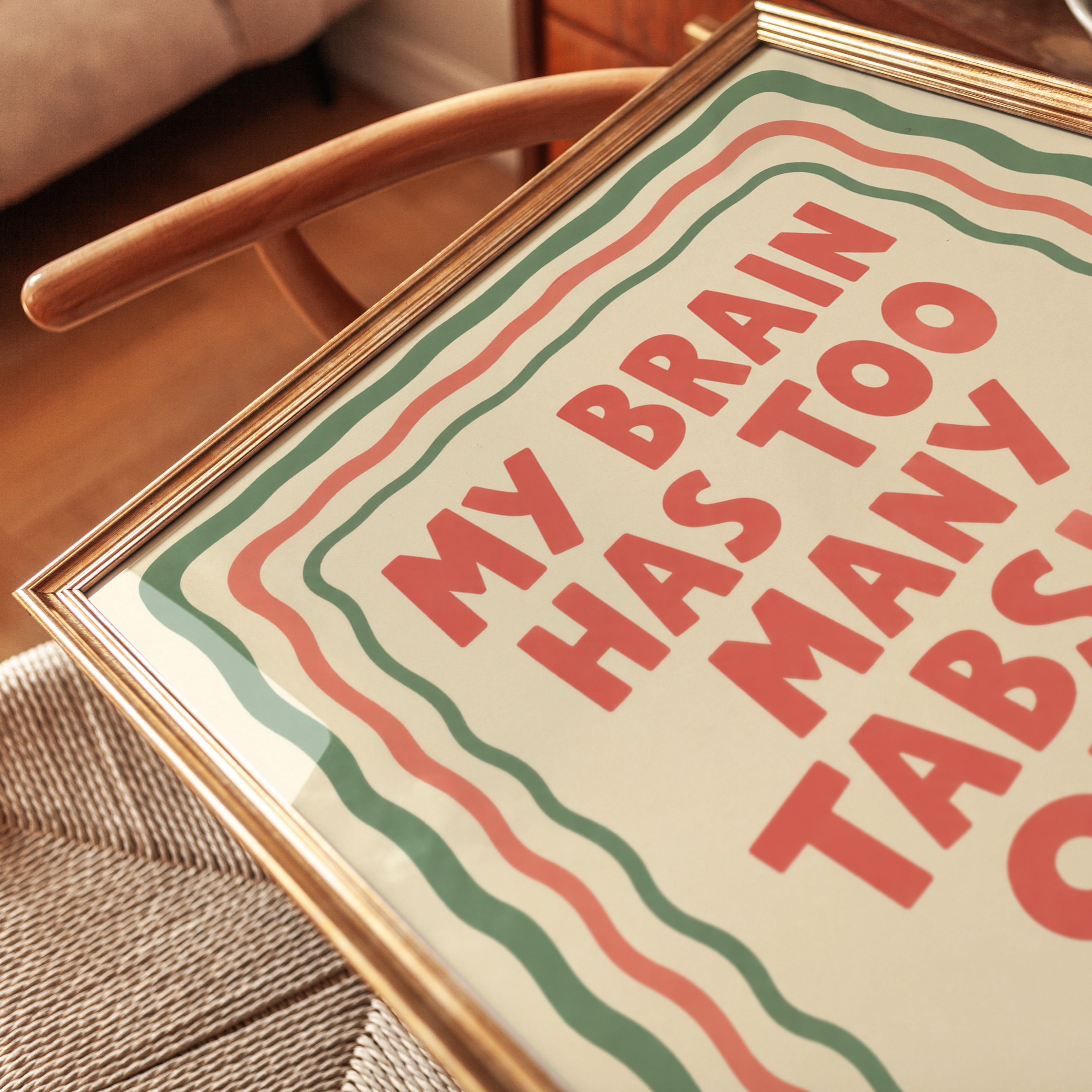 Too Many Tabs Open Print: Retro Typography Humor Poster - detail