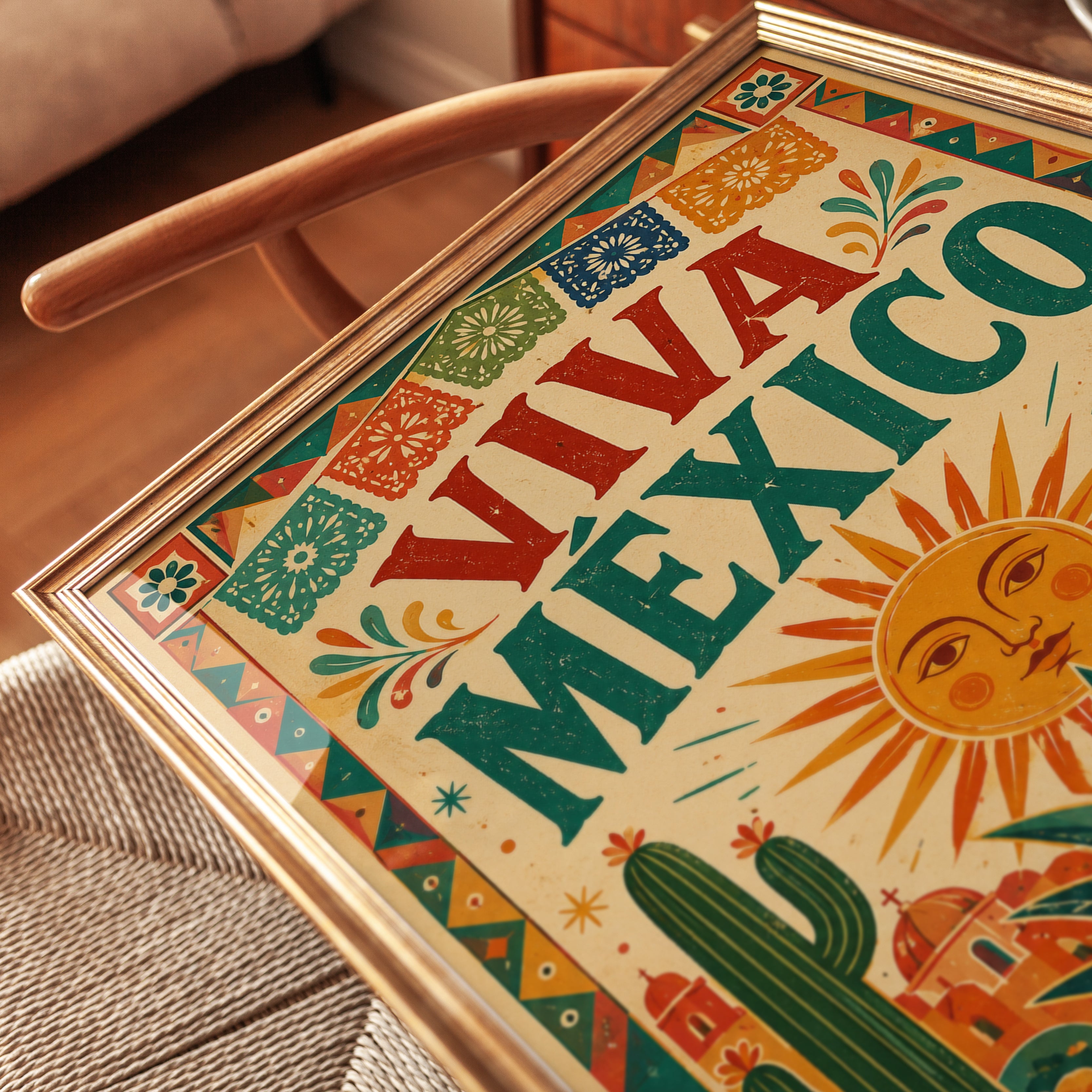 Viva Mexico Print: Festive Papel Picado Design (Boho Wall Art) - detail