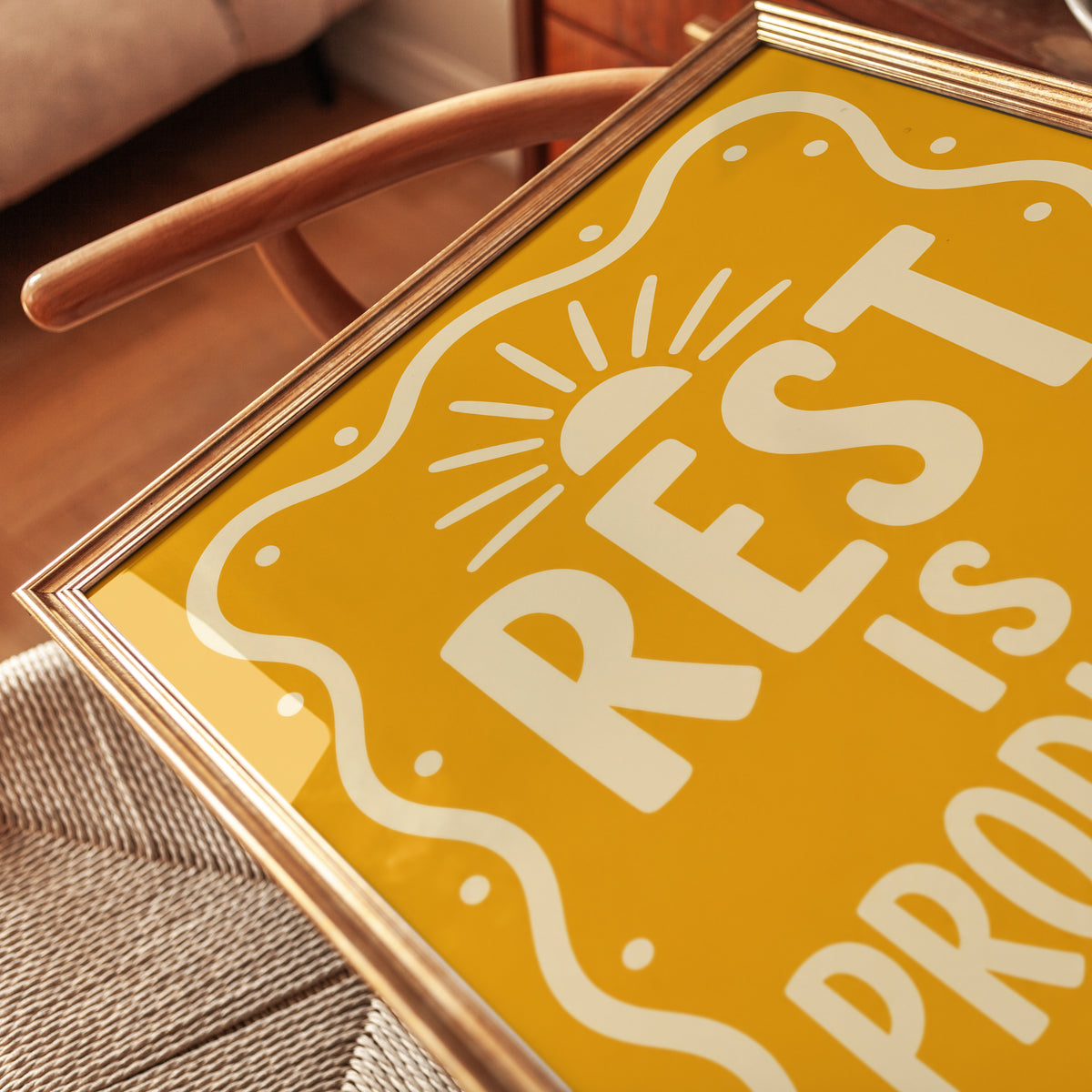 Rest Is Productive Wall Art – Bright Yellow - detail