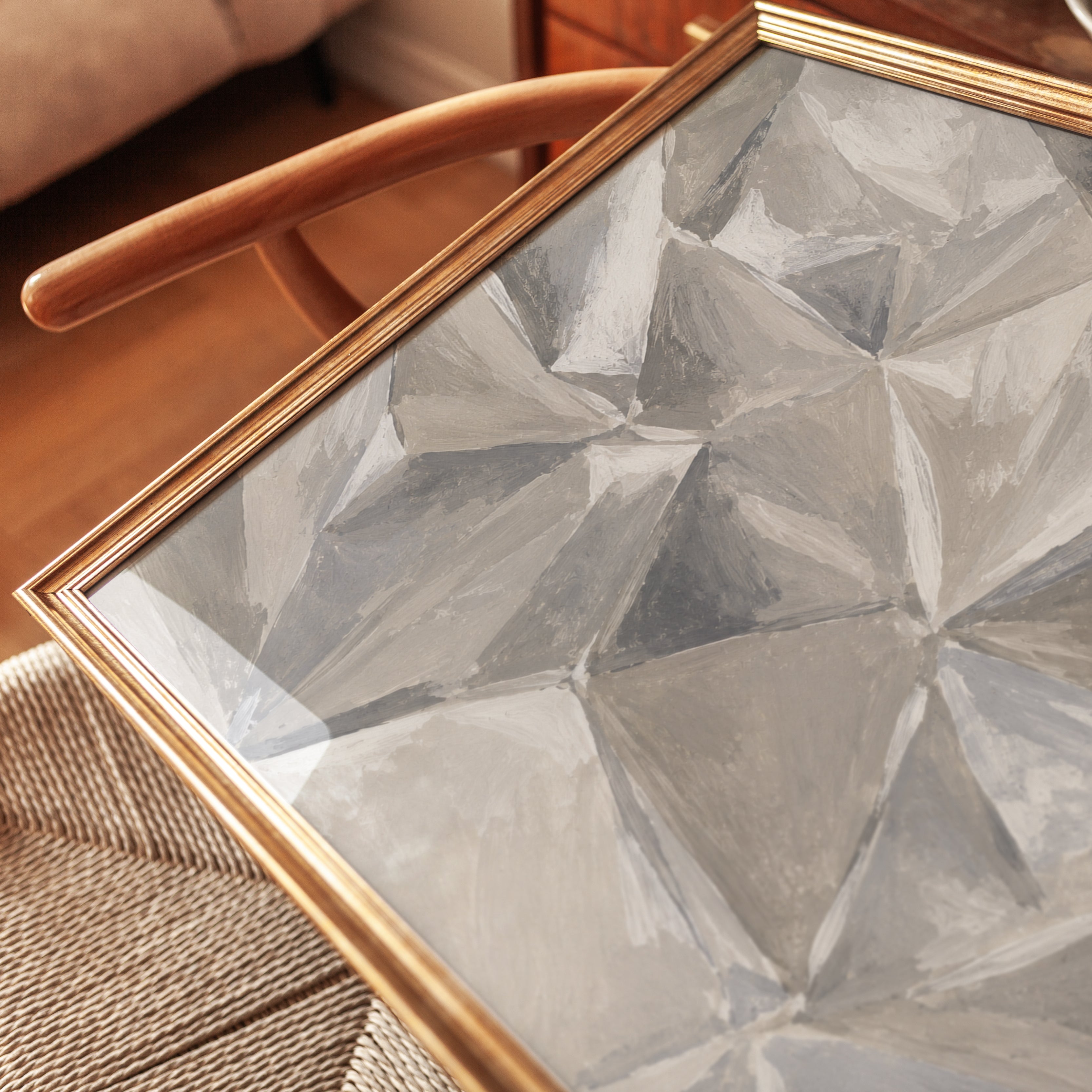 Abstract Geometric Facets Wall Art: Neutral Taupe Cubist Design - detail