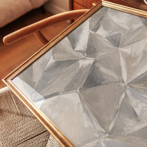 Abstract Geometric Facets Wall Art: Neutral Taupe Cubist Design - detail