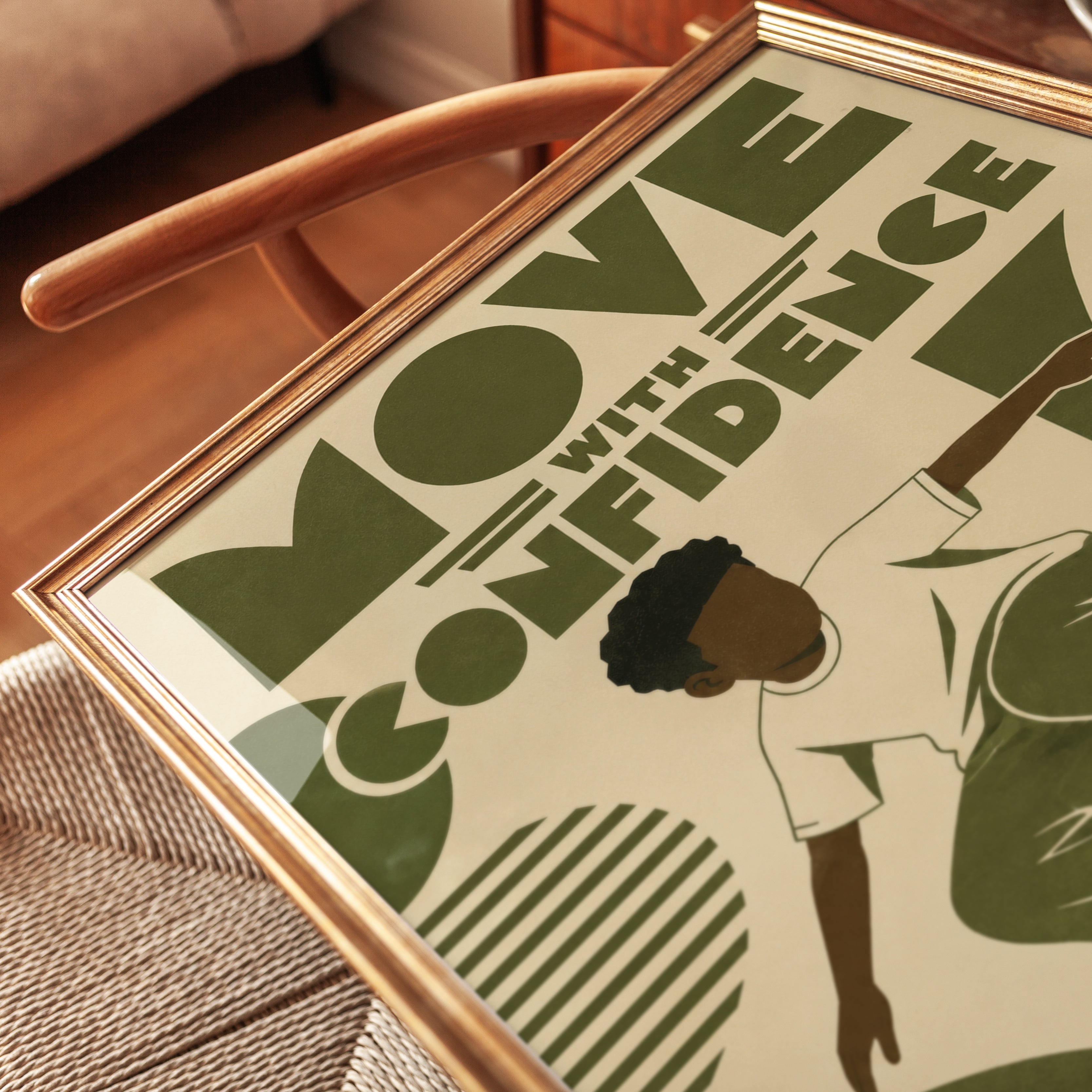 Move With Confidence Poster: Retro Skateboarder Art Deco Design - detail