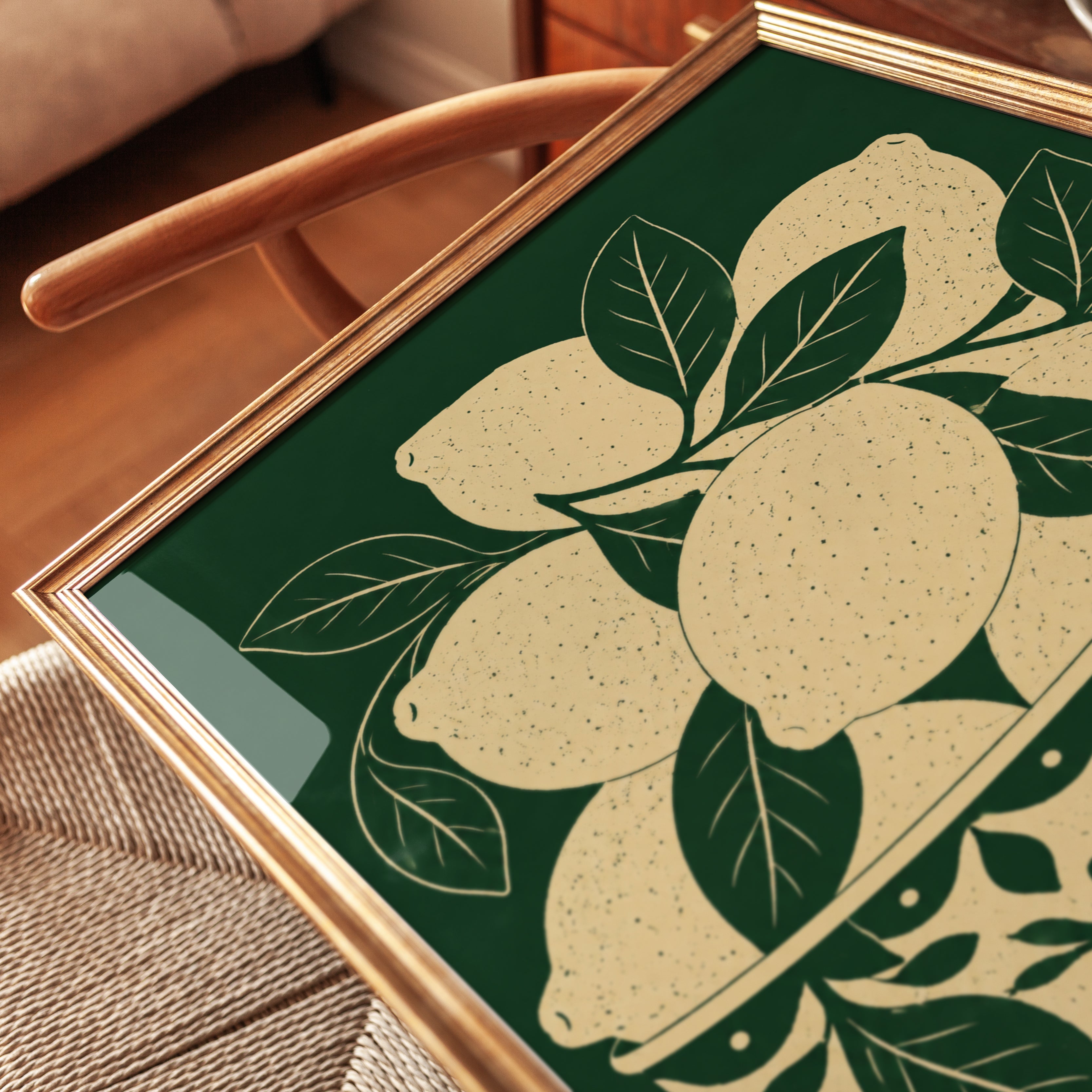 Lemon Bowl Wall Art – Folk Art Kitchen Print - detail
