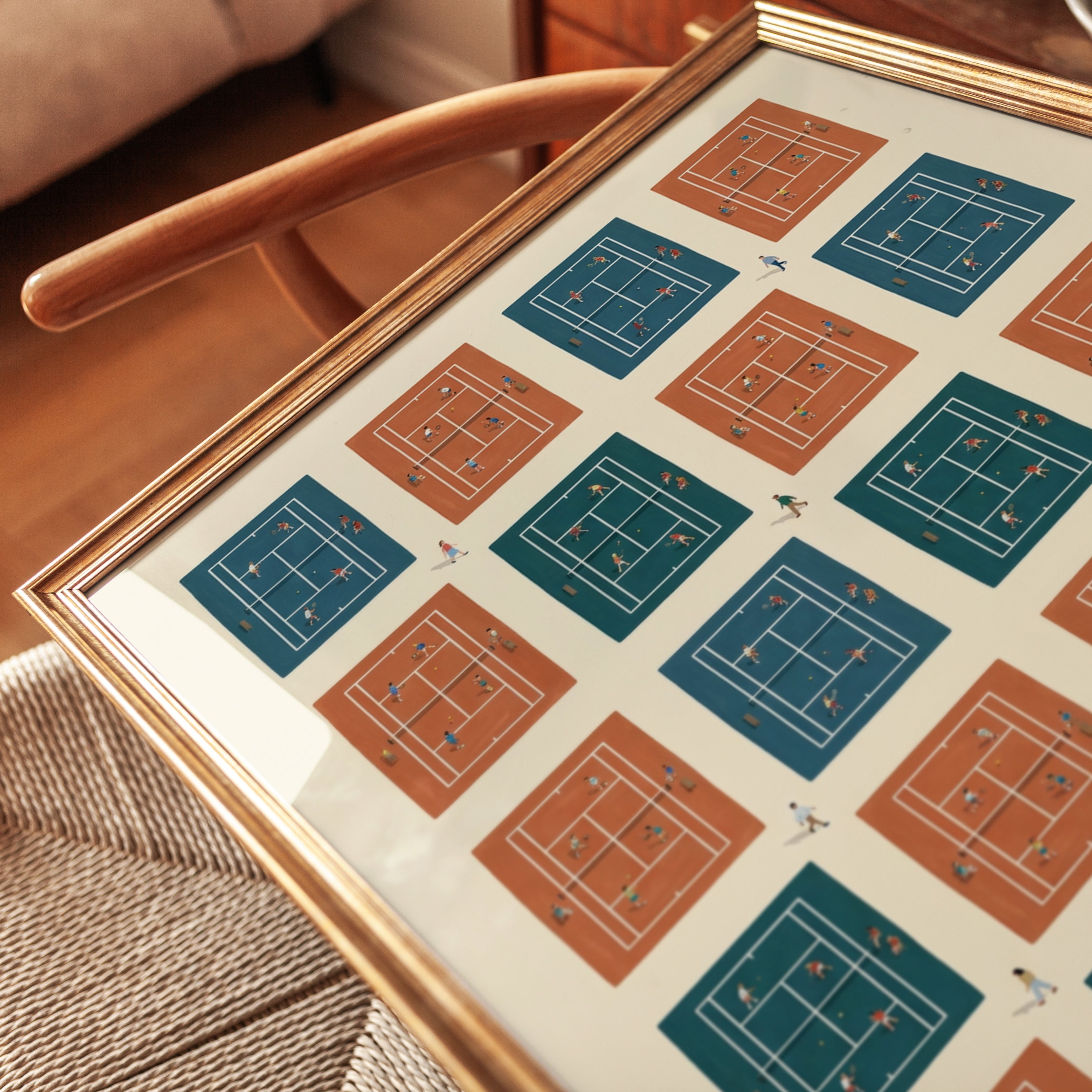 Tennis Court Illustration: Retro Mid-Century Design - detail