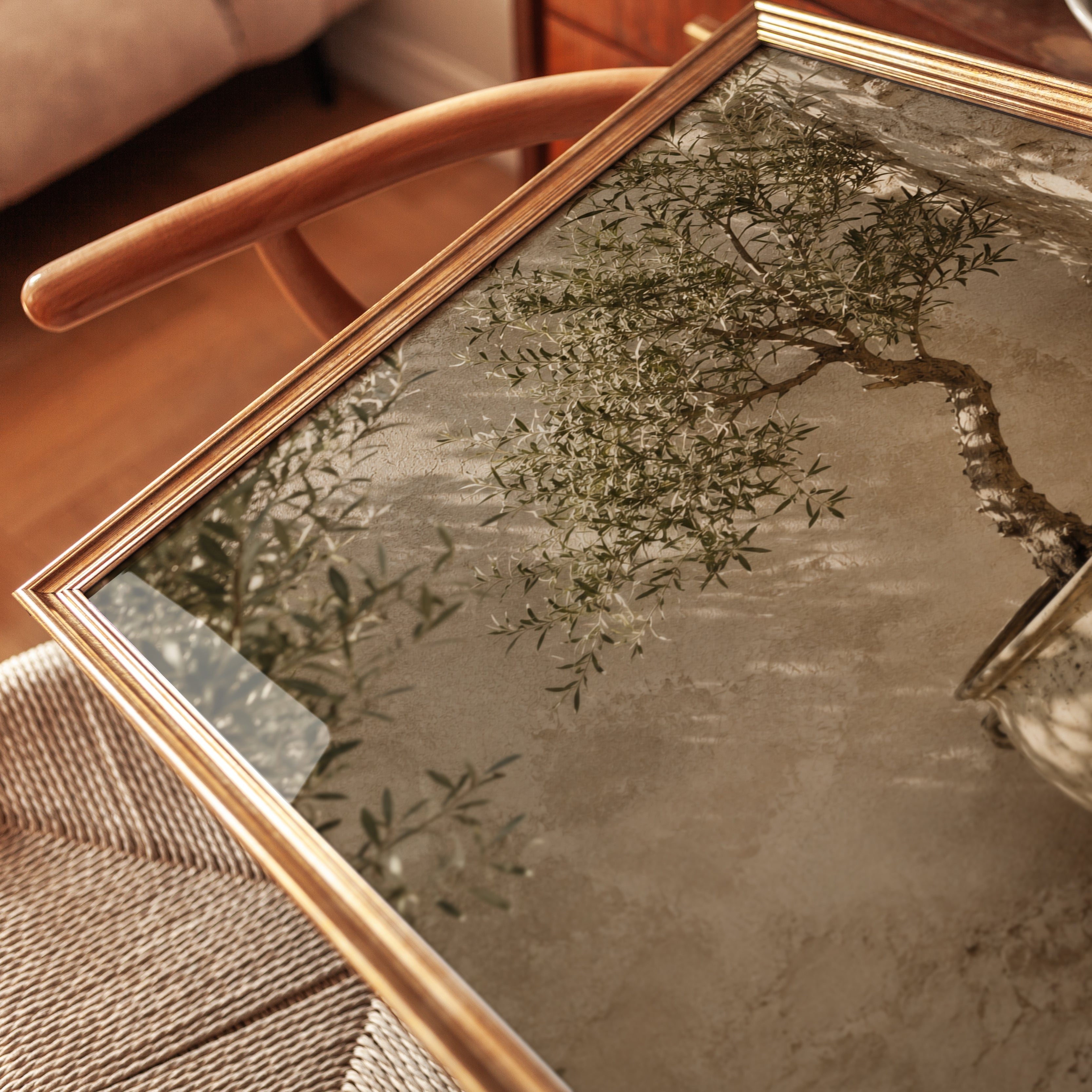 Mediterranean Olive Tree Wall Art: Rustic Sepia Photography - detail