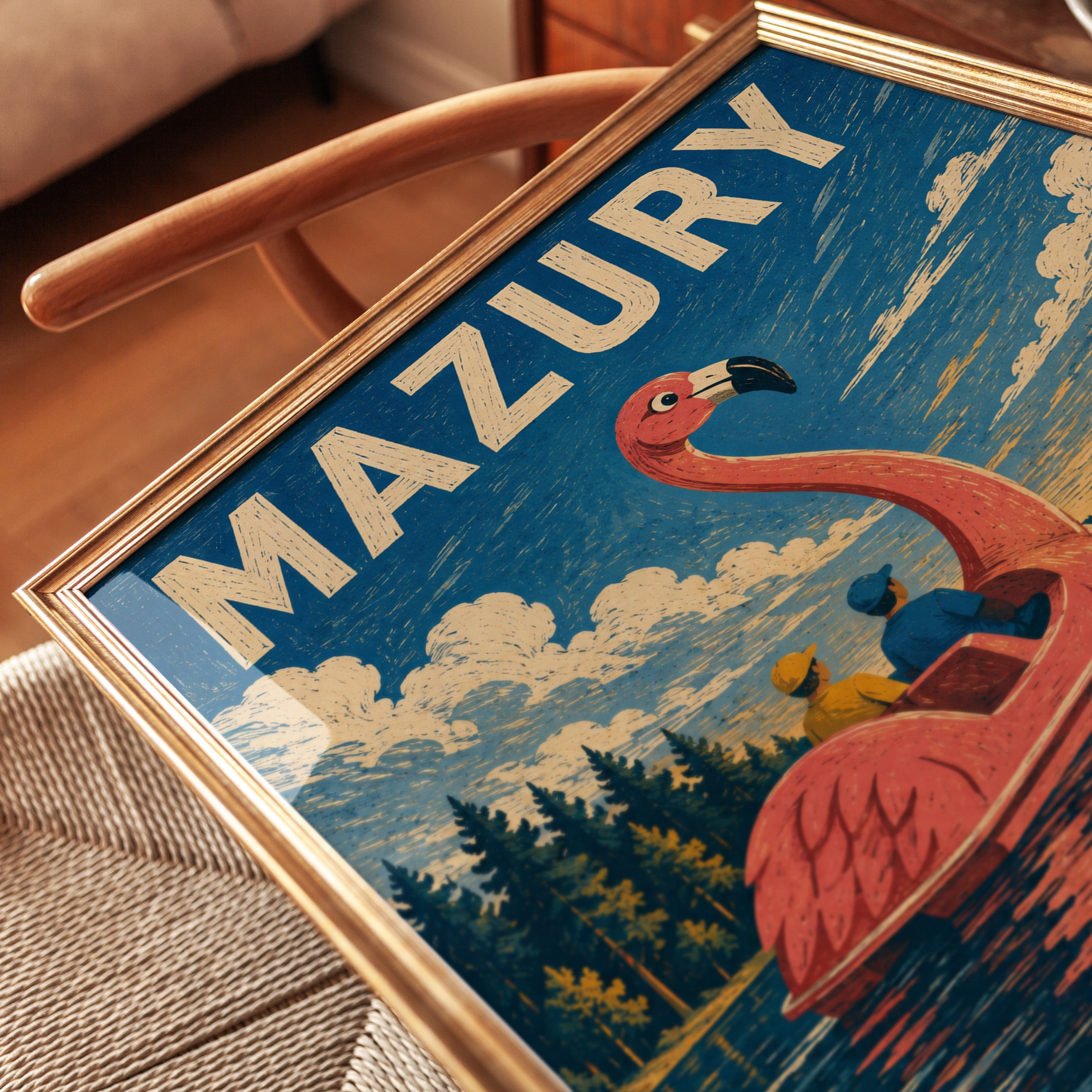 Vintage Travel Poster – Retro Lake Wall Art - detail
