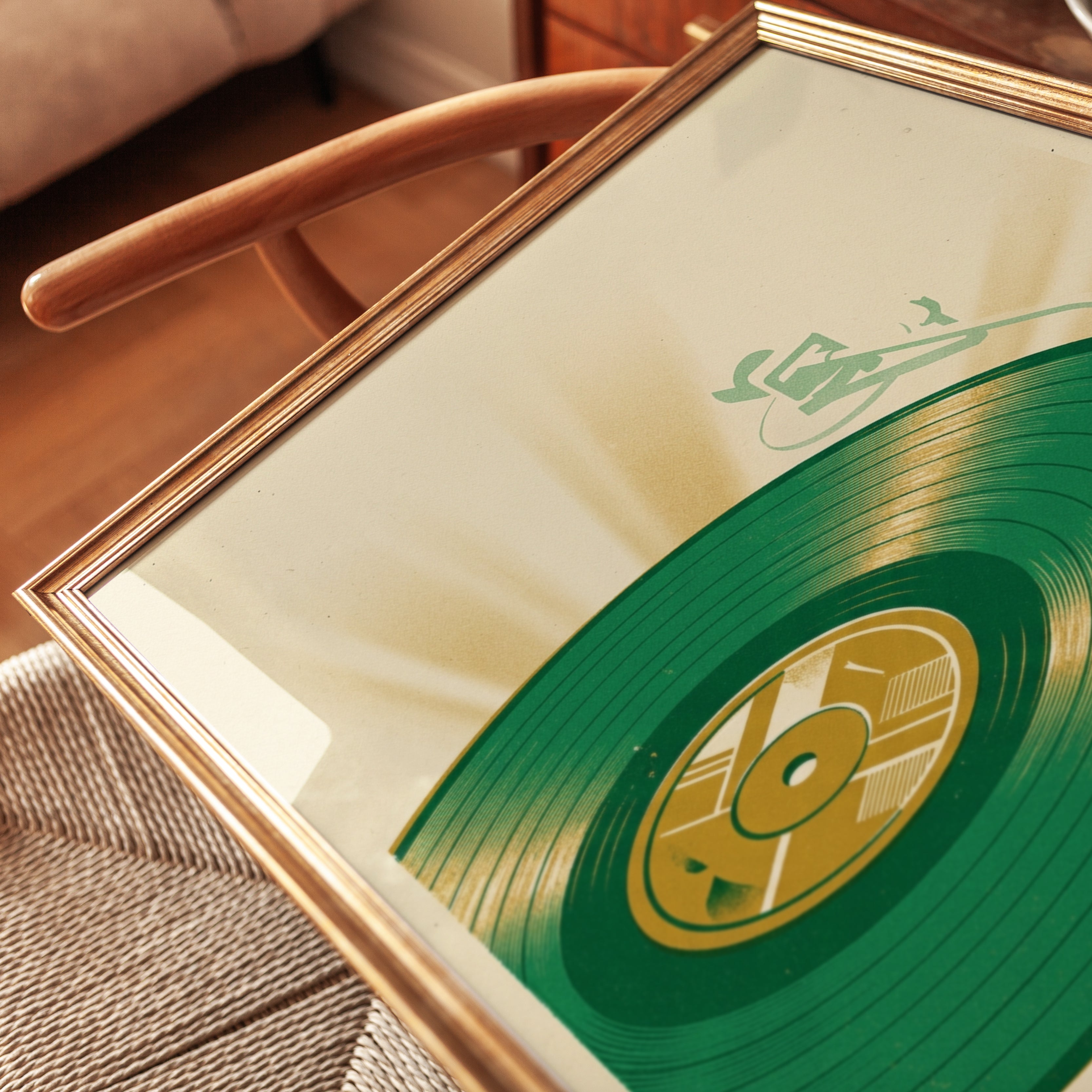 Green Vinyl Record Poster: Retro Music Art Print - detail