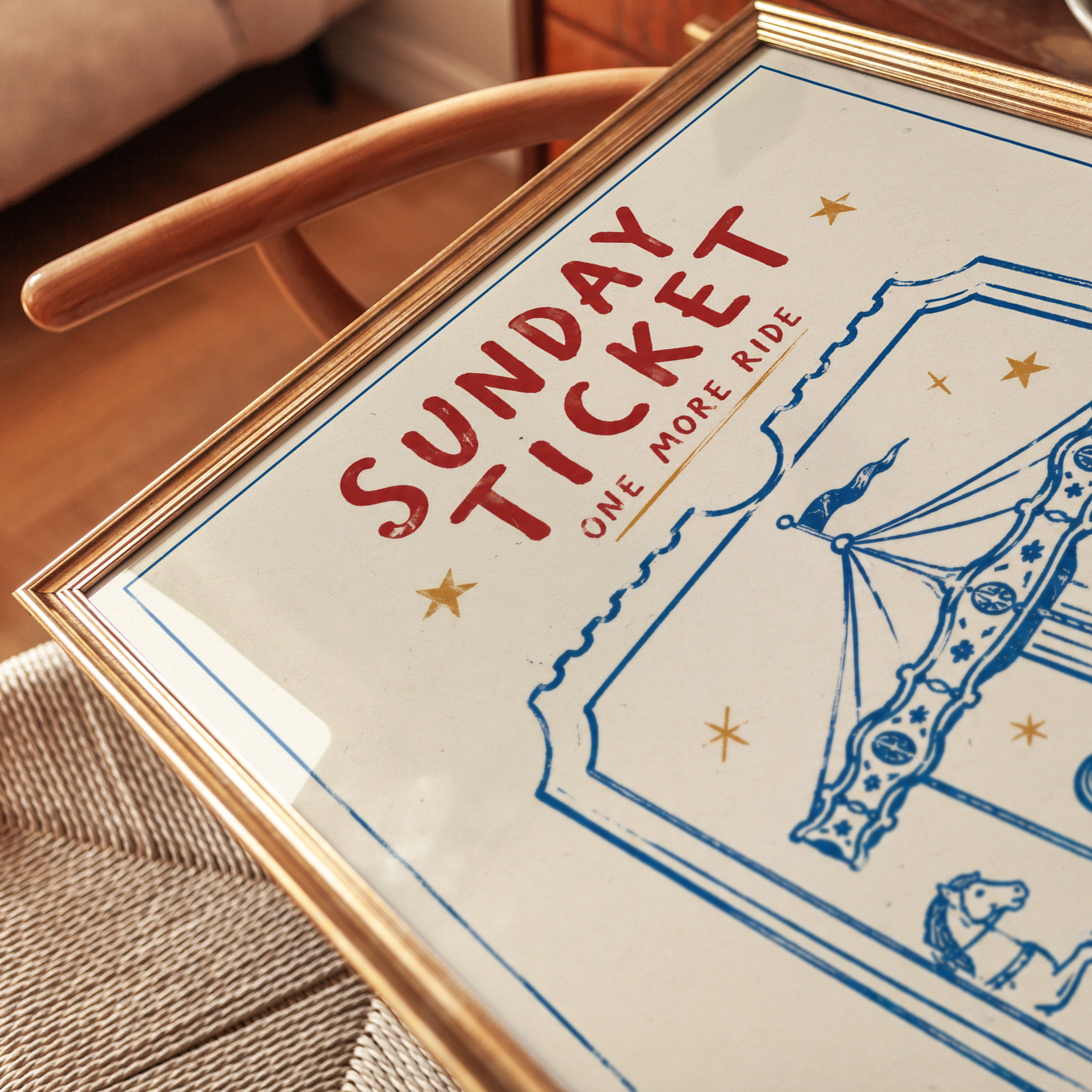 Vintage Carousel Poster – Retro Carnival Print - detail