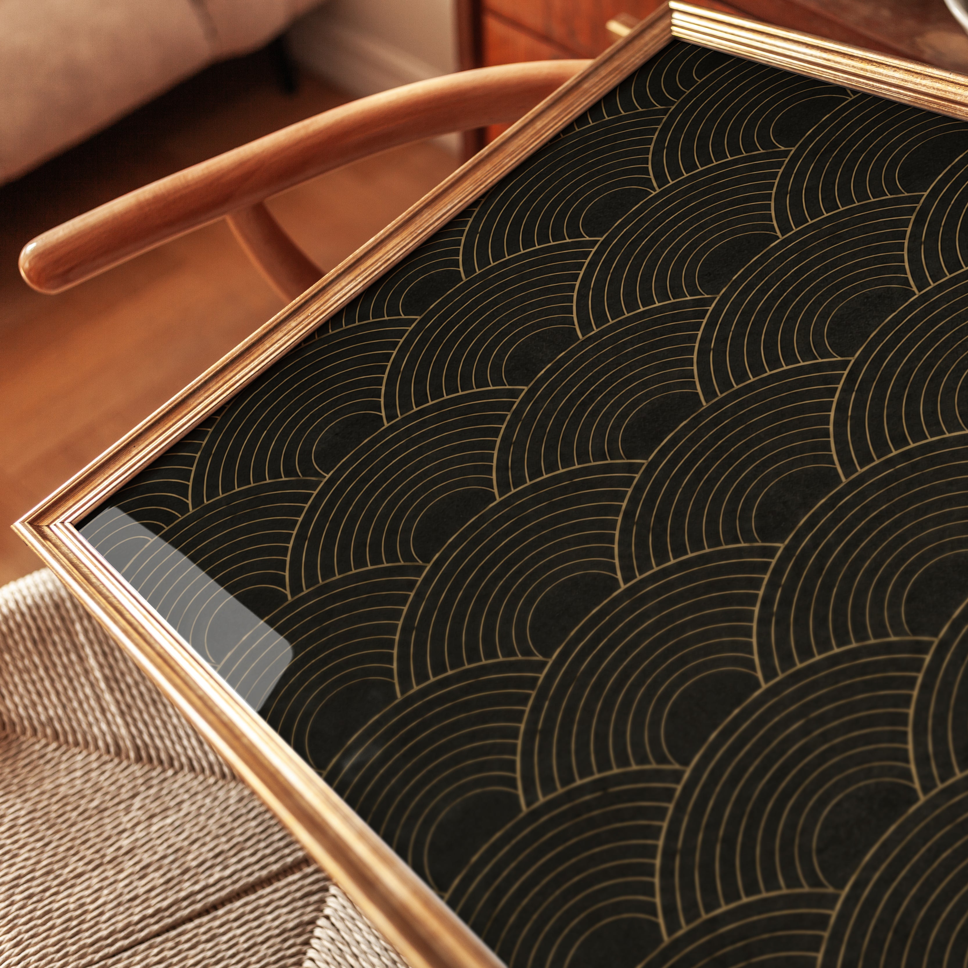 Wave Pattern Art Print: Gold & Black Geometric Design - detail