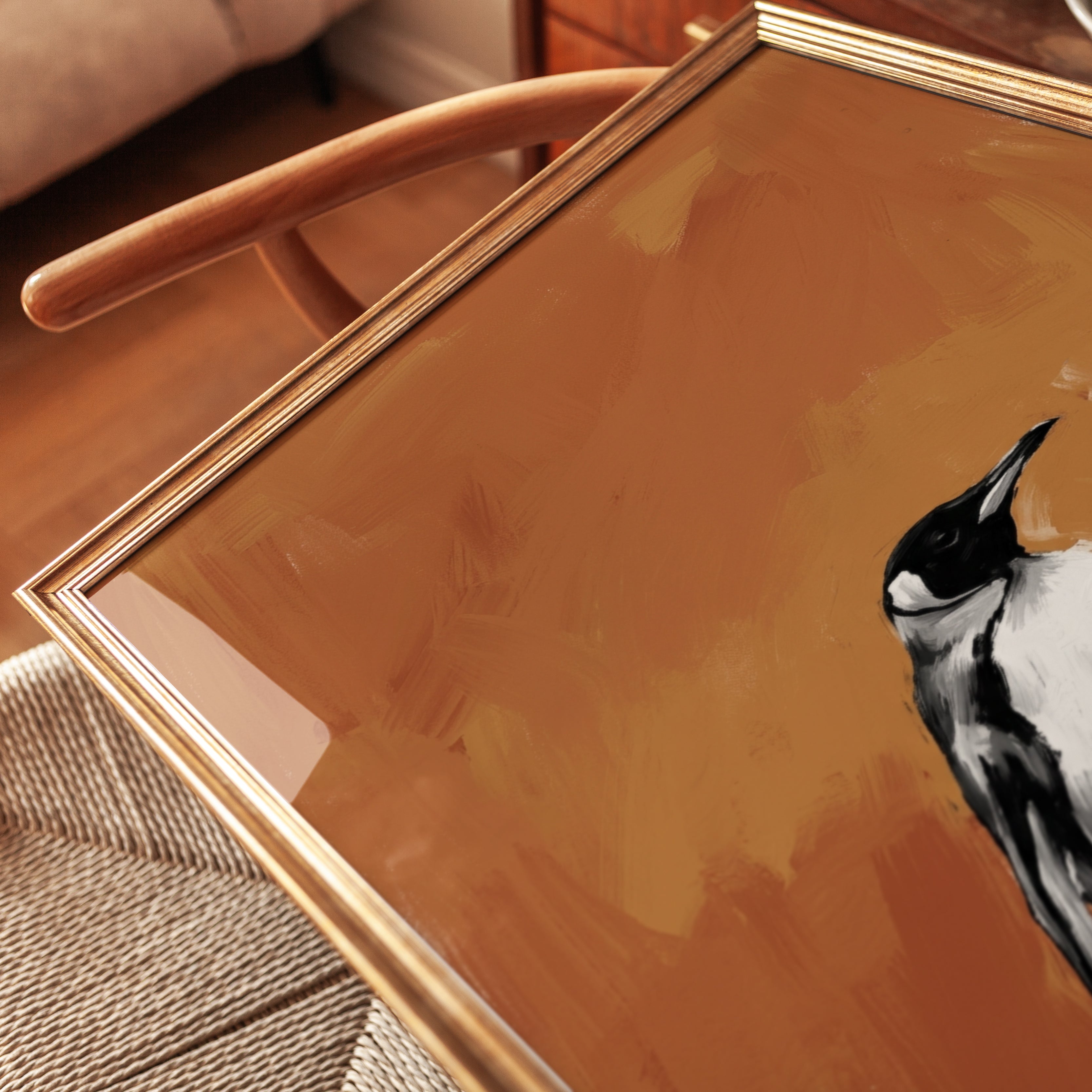 Penguin Portrait on Orange: Contemporary Wildlife Art Print - detail