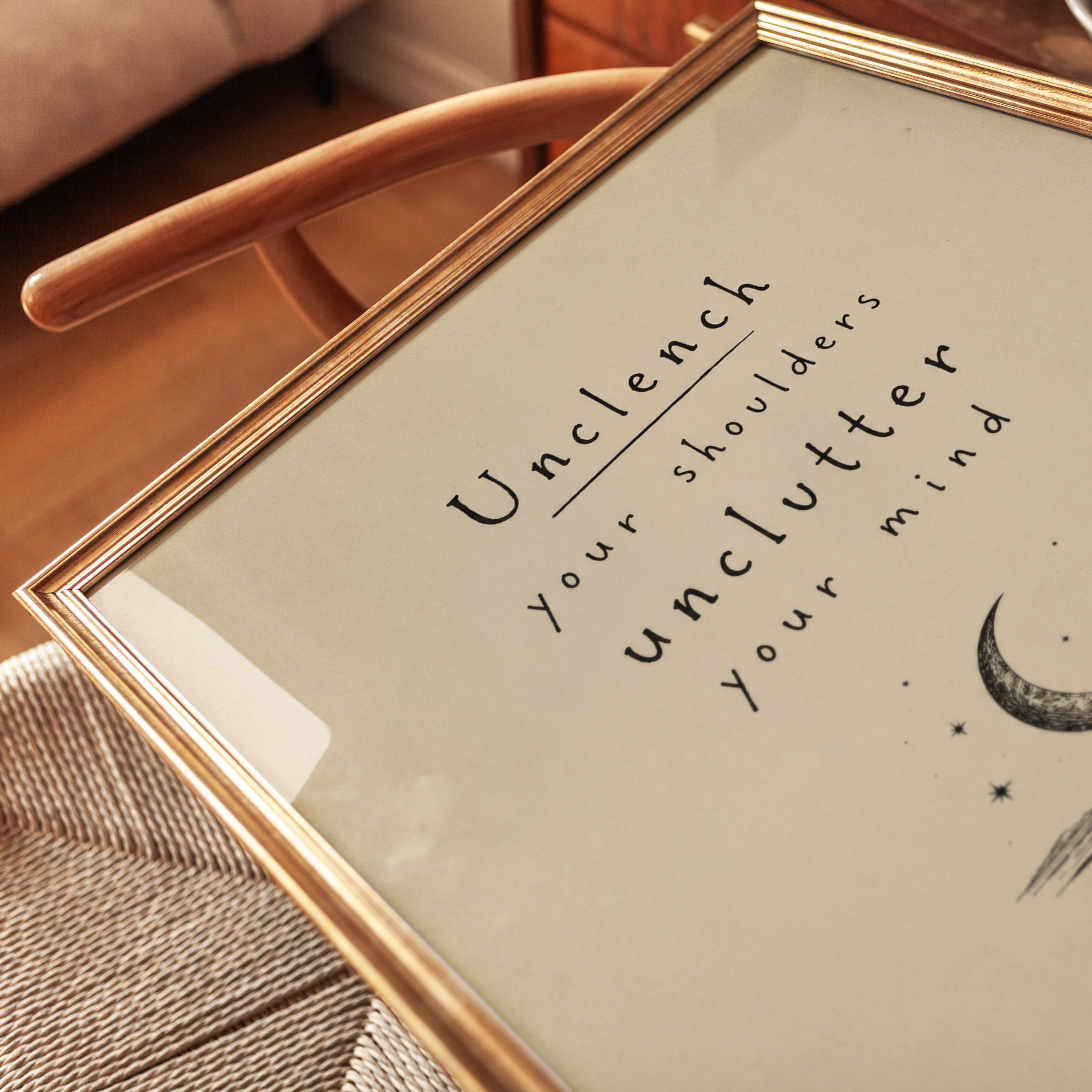 Relaxing Moon Typography Print: Mindfulness and Meditation Decor - detail