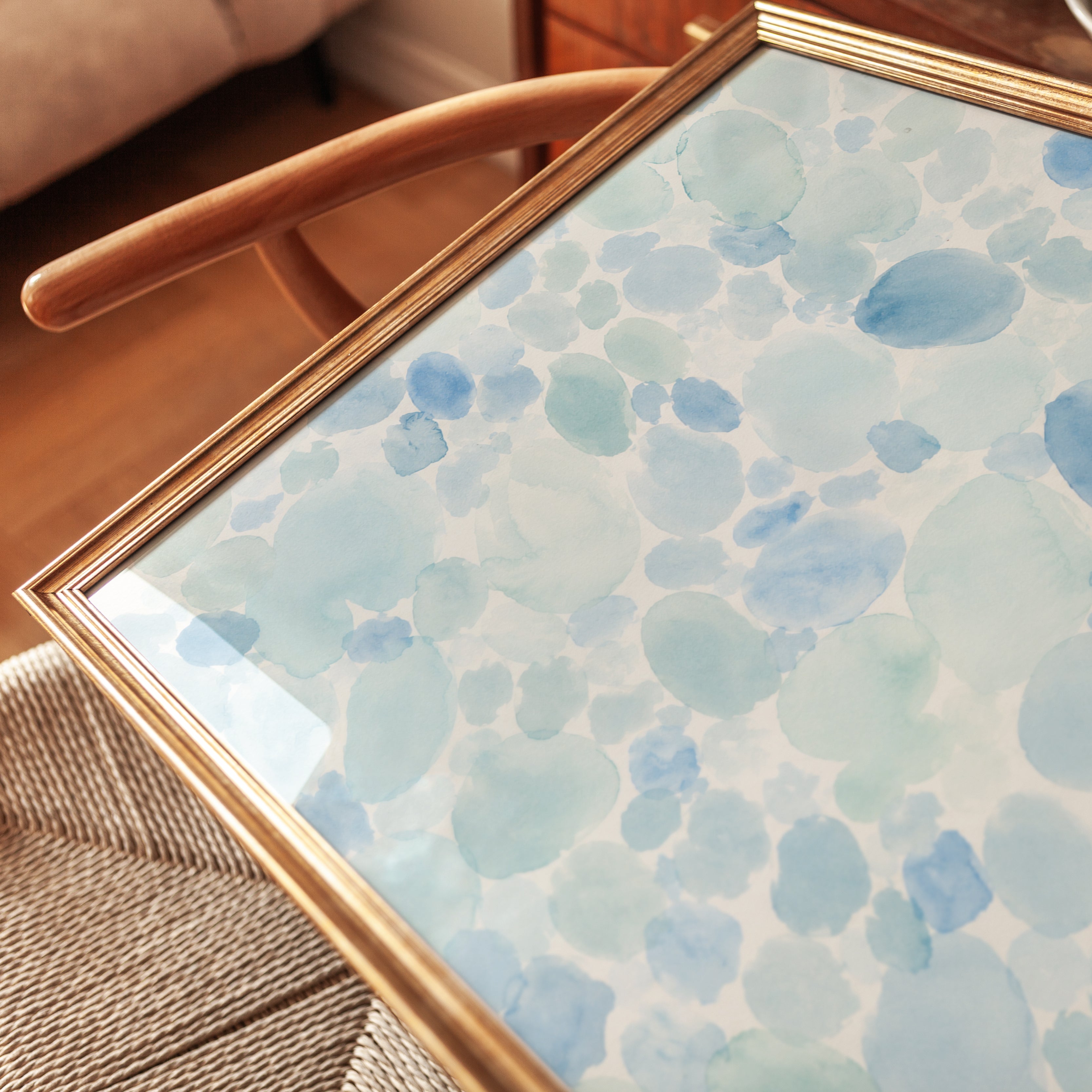 Watercolor Pebbles Print – Blue Abstract Wall Art - detail