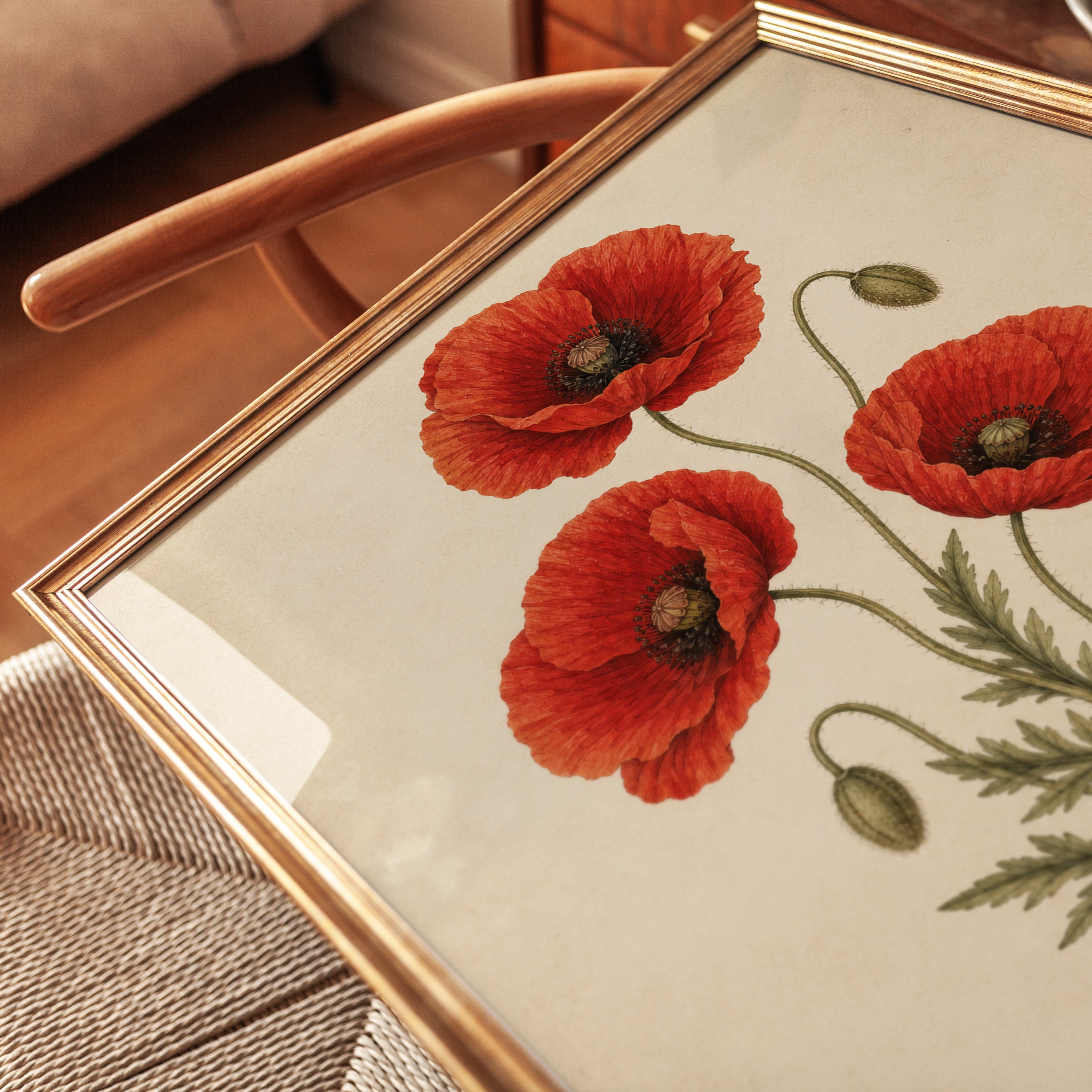 Poppy Botanical Print – Vintage Floral Wall Art - detail