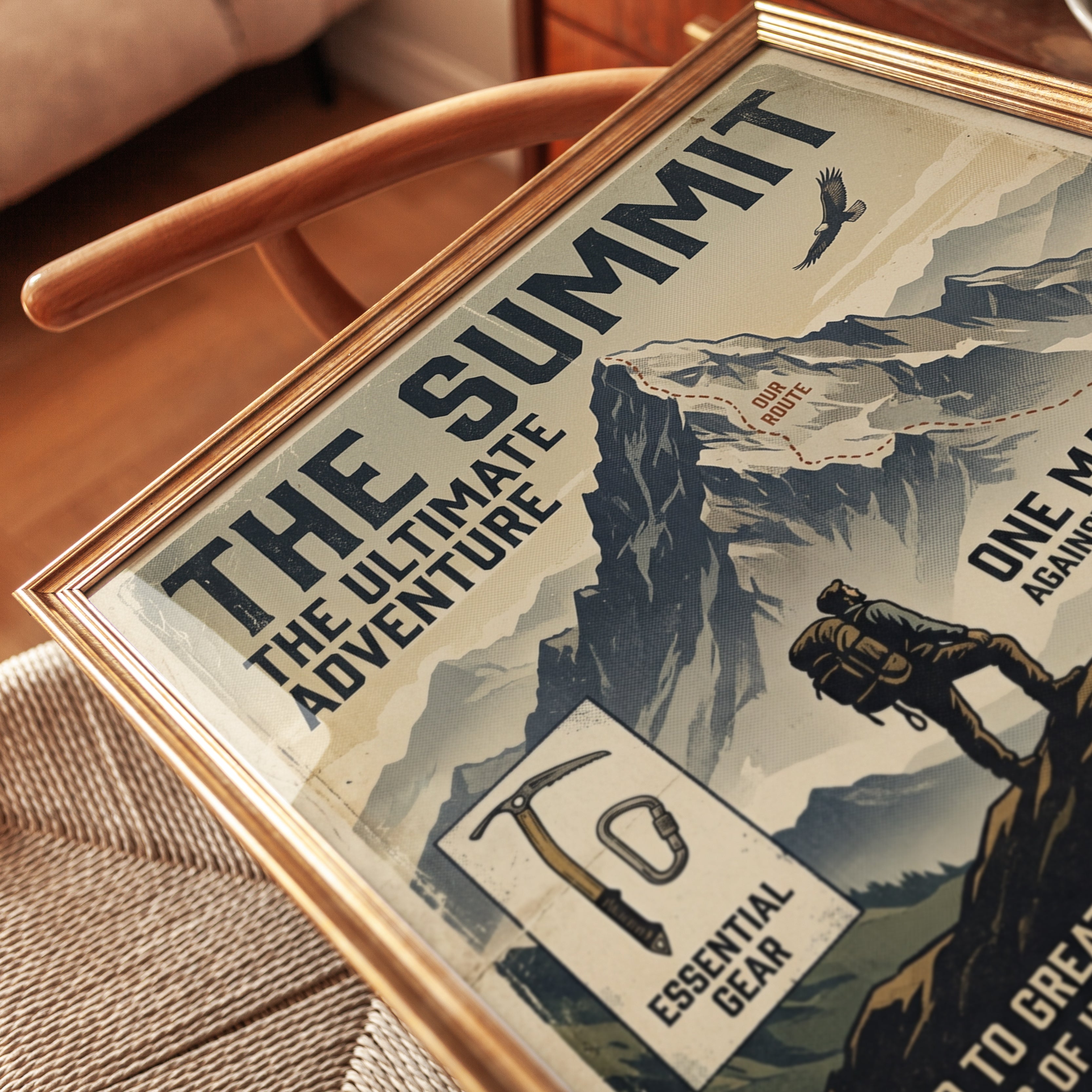 Vintage Mountain Climbing Poster Print — Retro Adventure Summit Art - detail