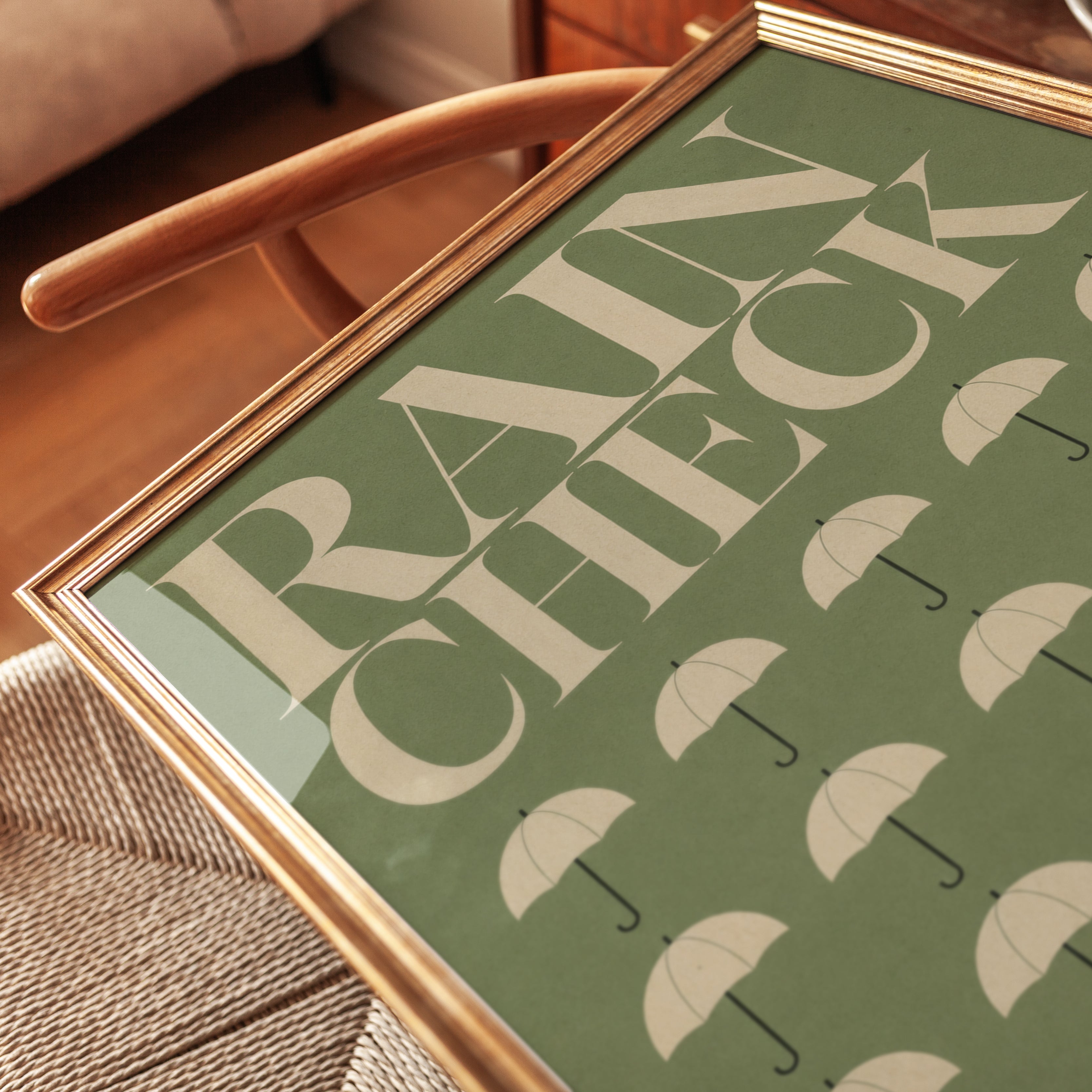 Rain Check Umbrella Print – Retro Typography - detail
