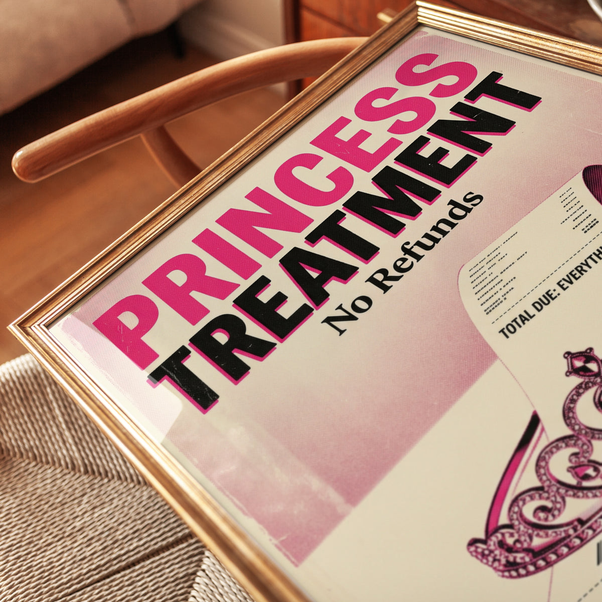 Princess Treatment Poster: Retro Pink Typography Art Print - detail