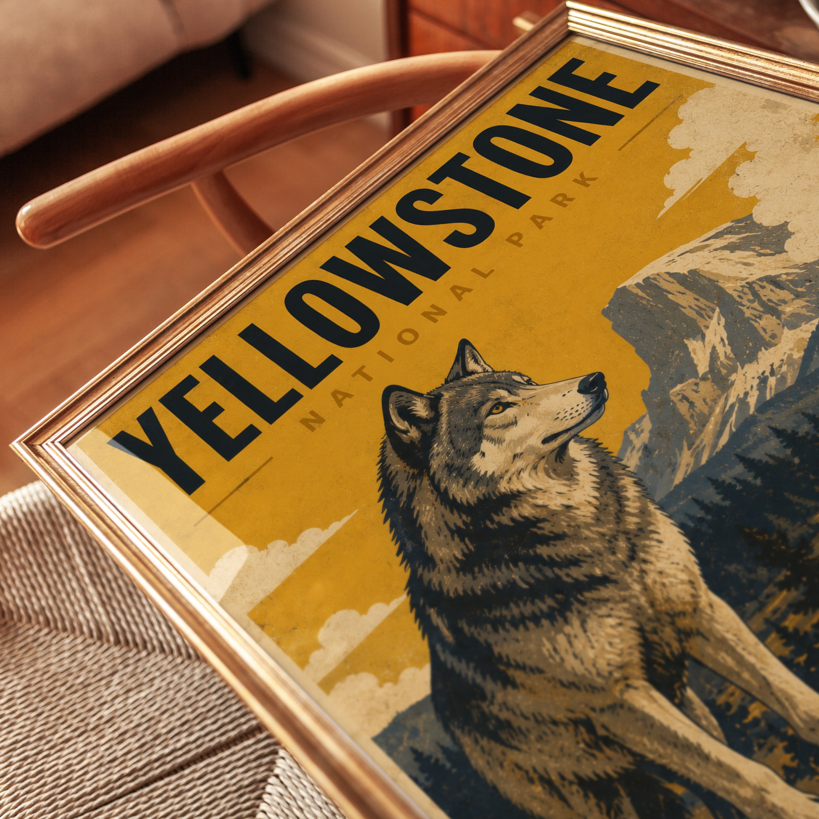 Yellowstone National Park Poster – Wolf Wall Art - detail