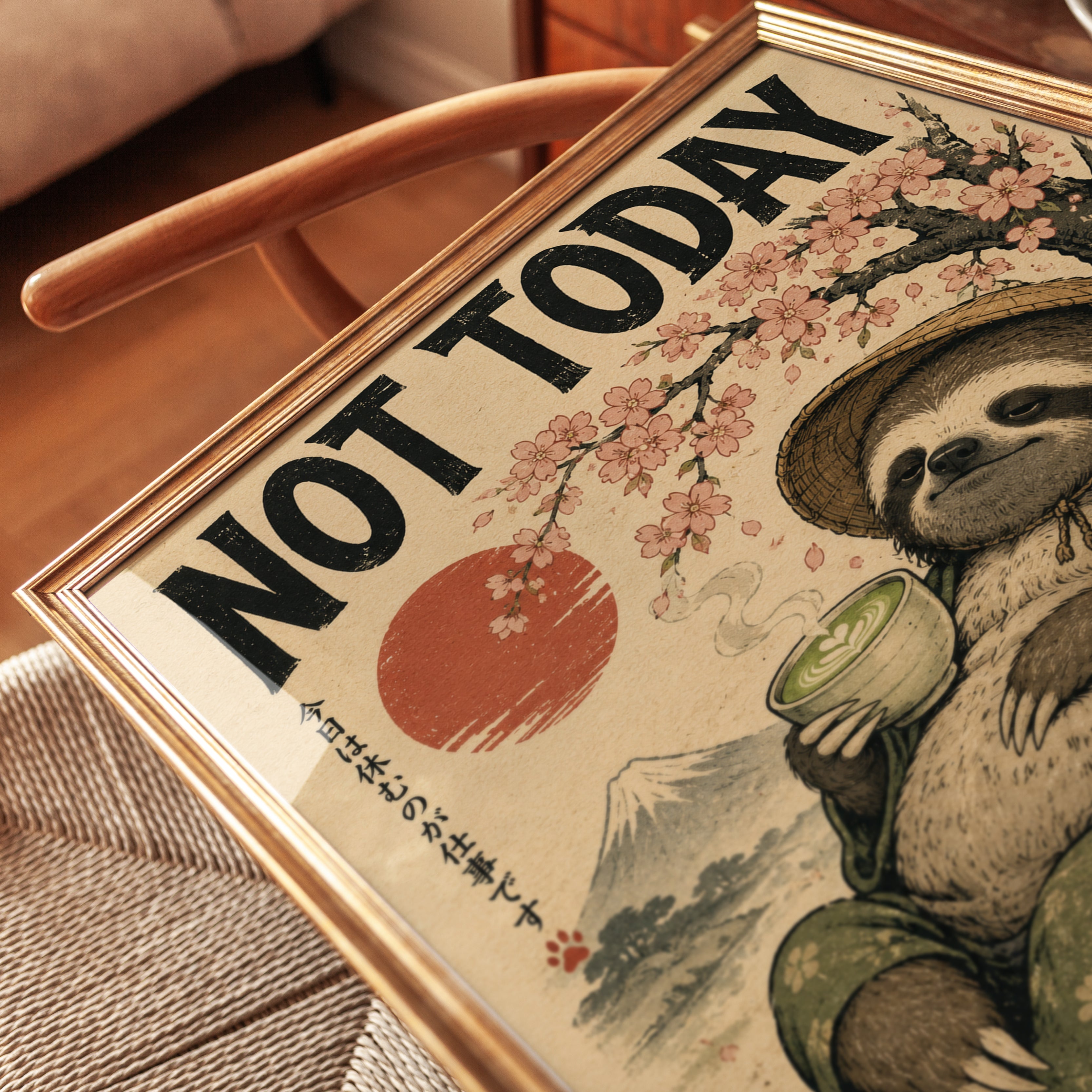 Sloth Wall Art – Japanese Inspired Print - detail