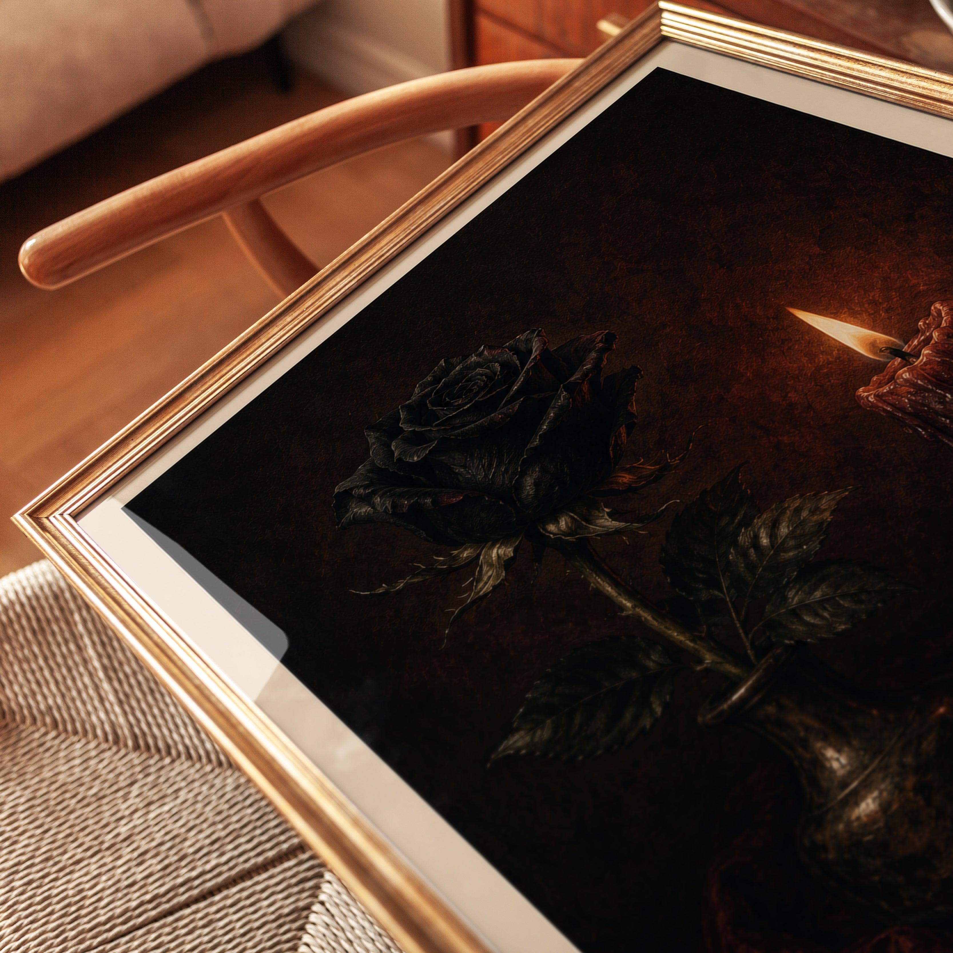 Dark Rose Wall Art – Gothic Candle Print - detail