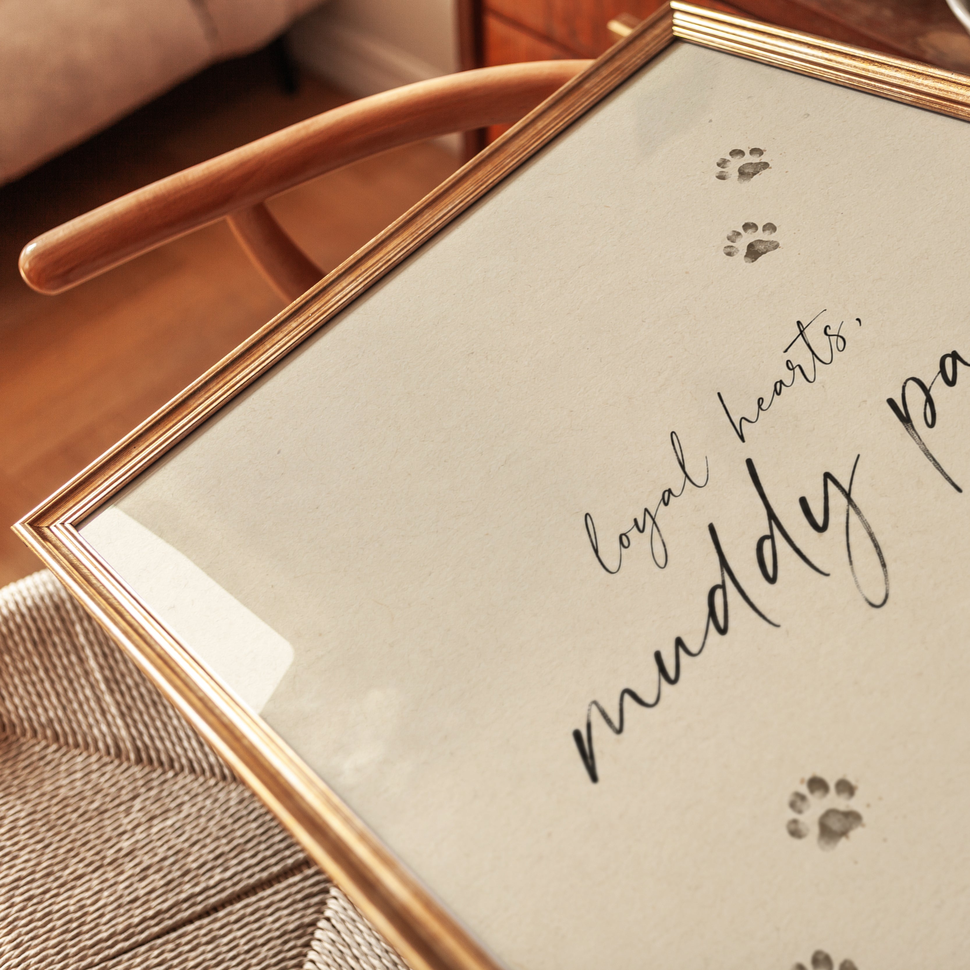 Loyal Hearts Muddy Paws Print: Dog Lover Typography Wall Art - detail