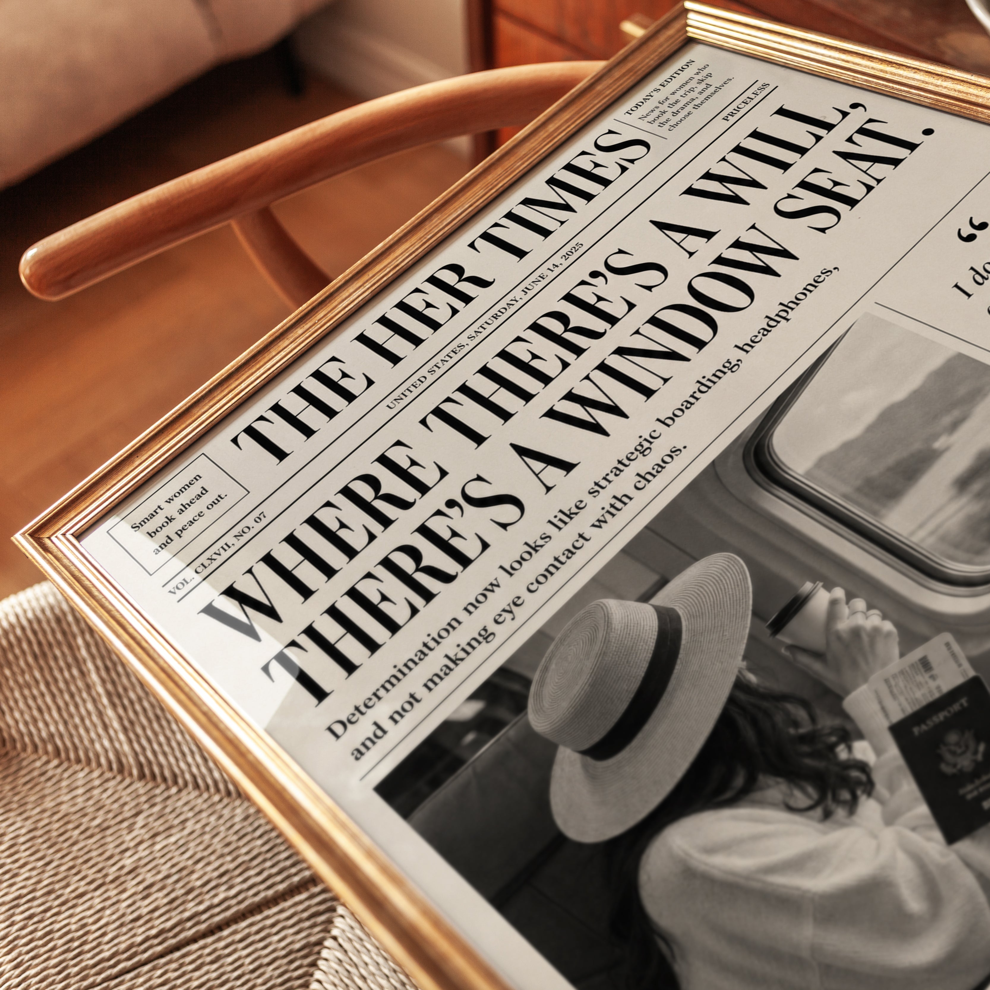The Her Times Newspaper Art Print: Vintage Travel Poster Design - detail