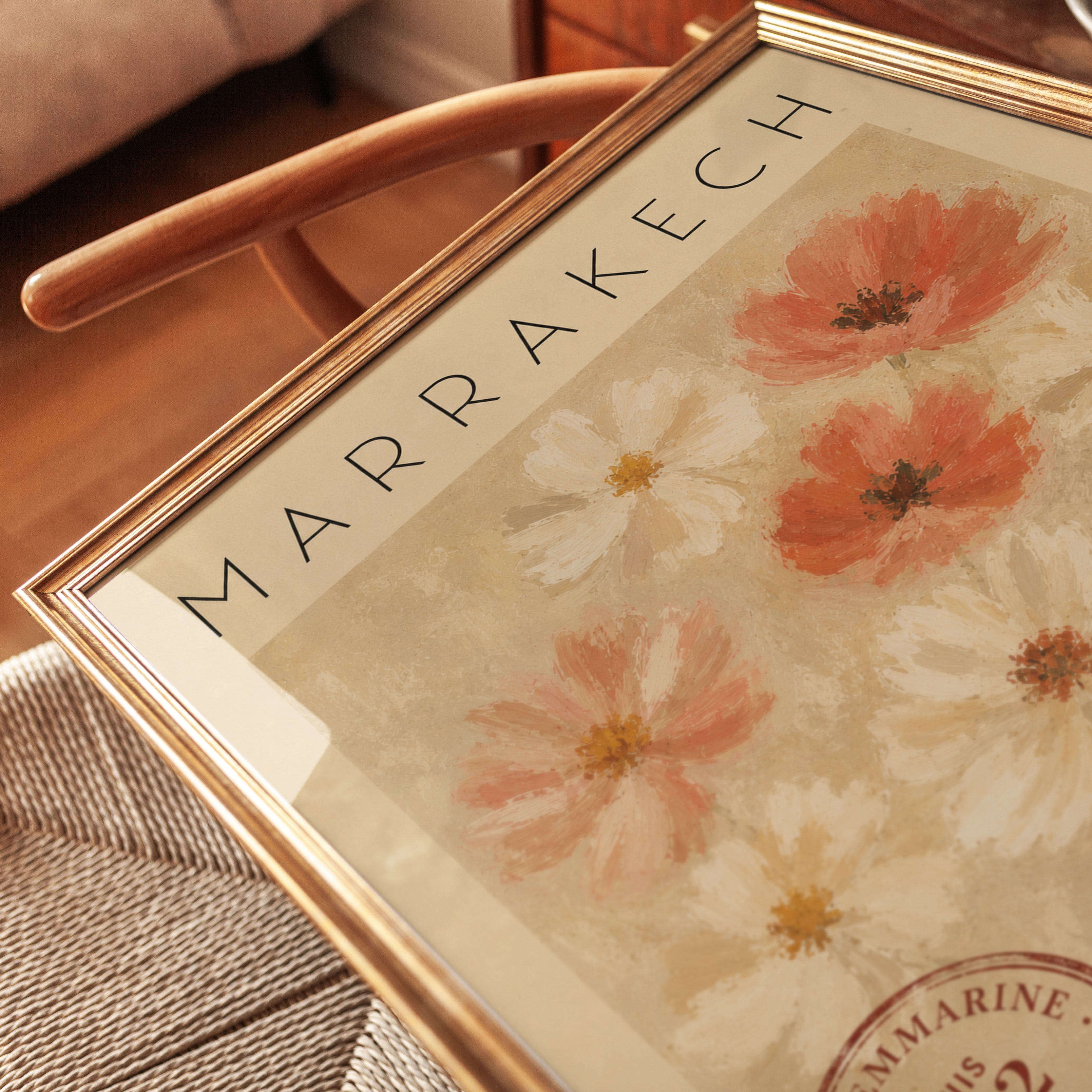 Marrakech Travel Poster – Vintage Floral Print - detail