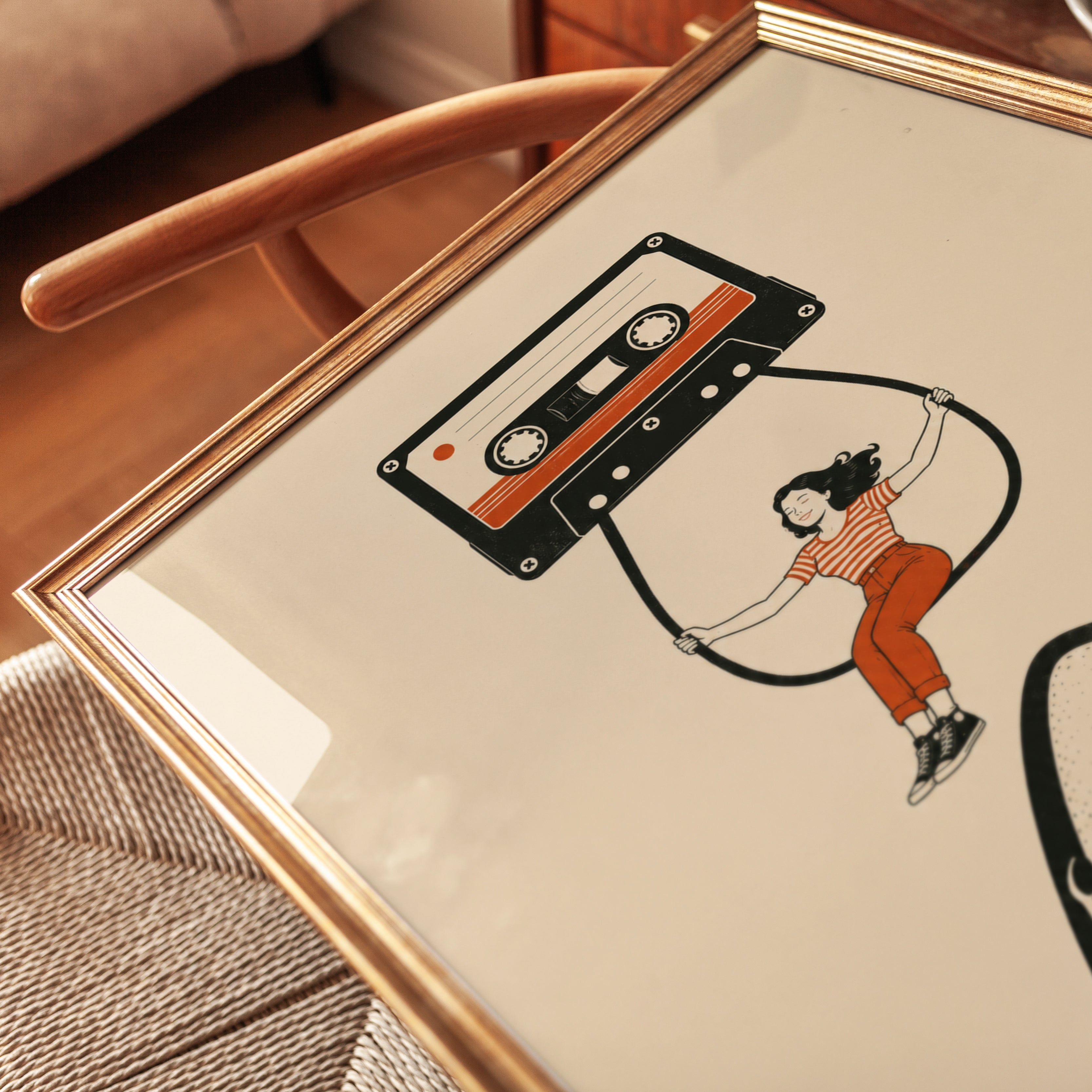 Cassette Tape Shark Illustration: Nostalgic Retro Wall Art - detail