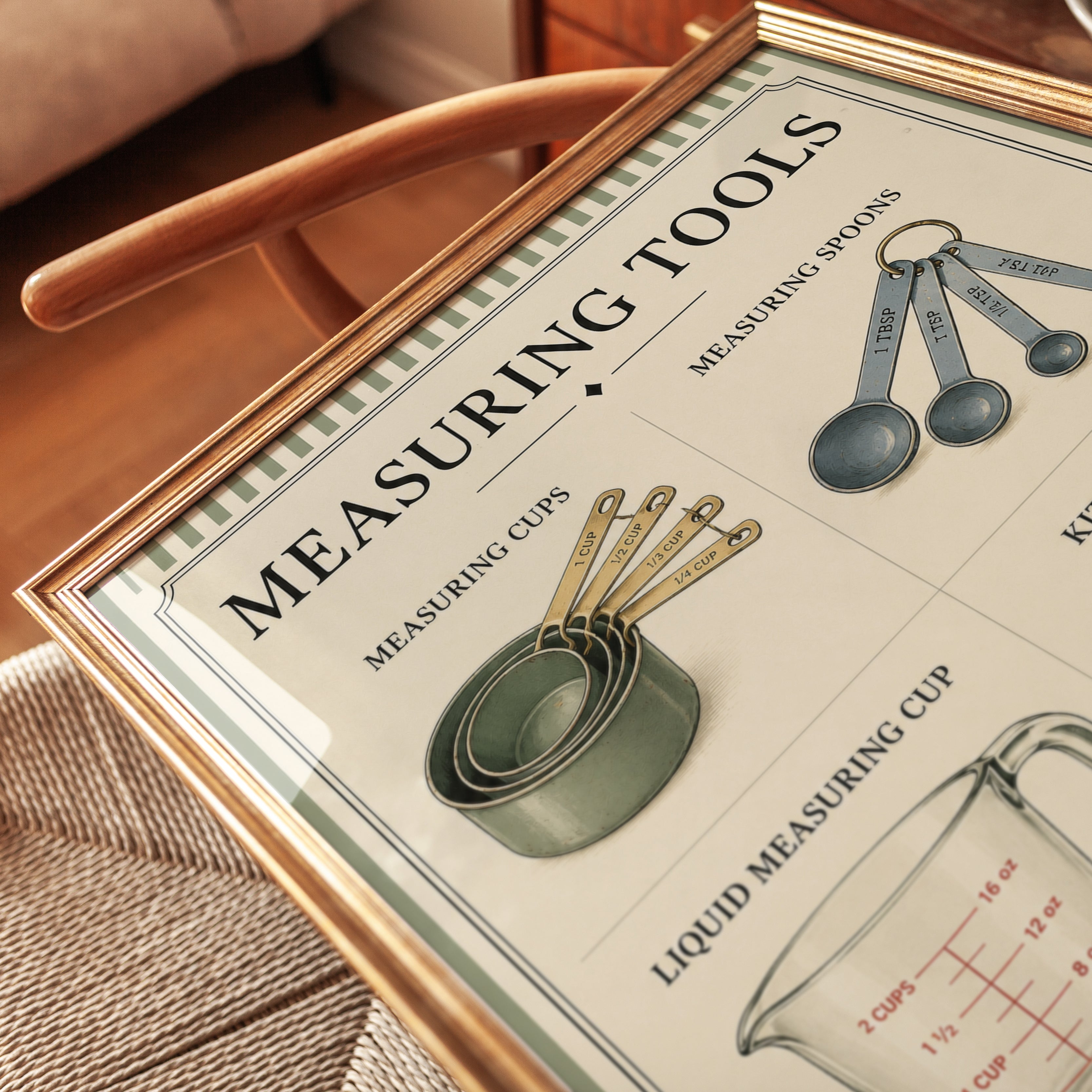 Measuring Tools Kitchen Art Print: Vintage Educational Poster - detail