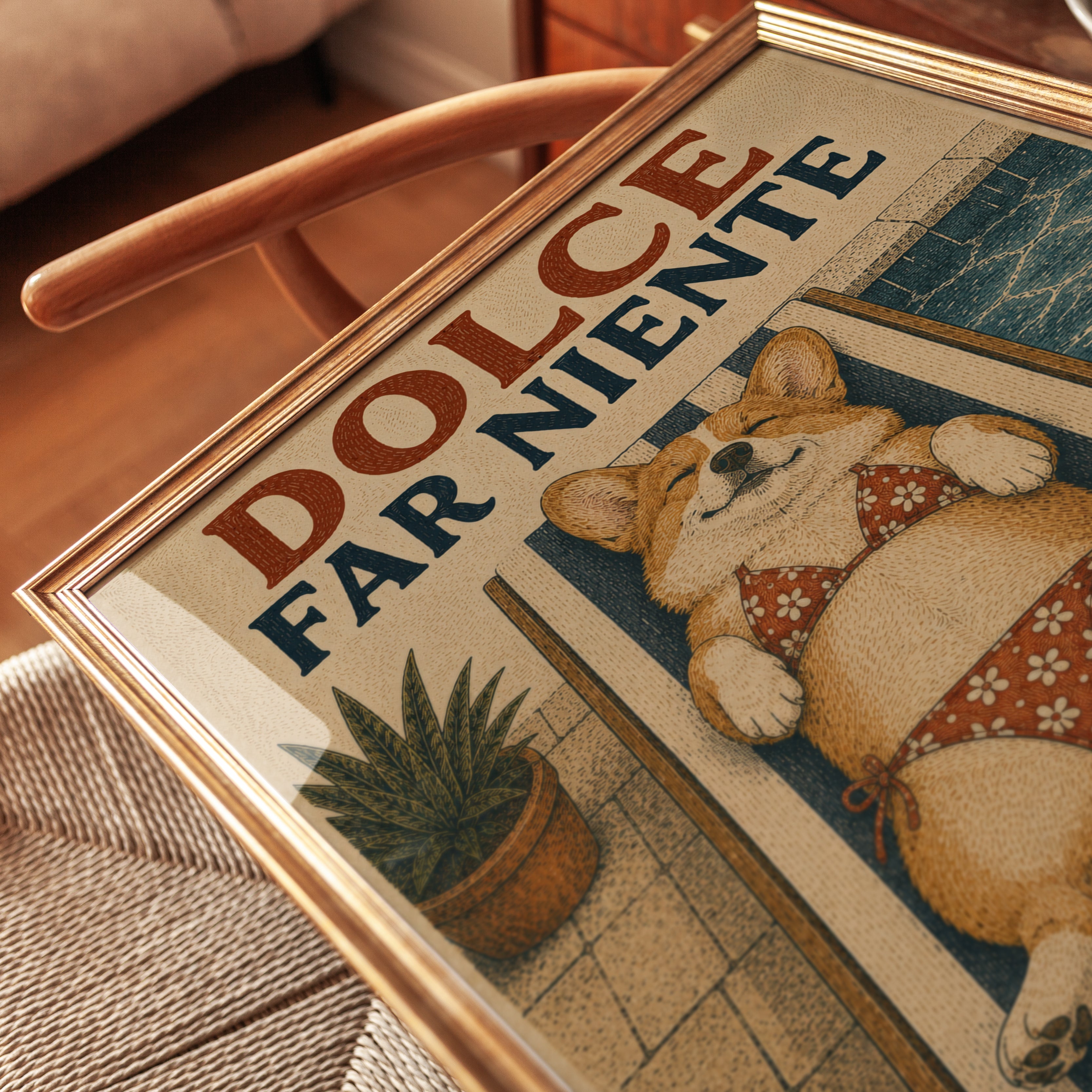 Corgi Pool Art – Dolce Far Niente Dog Print - detail