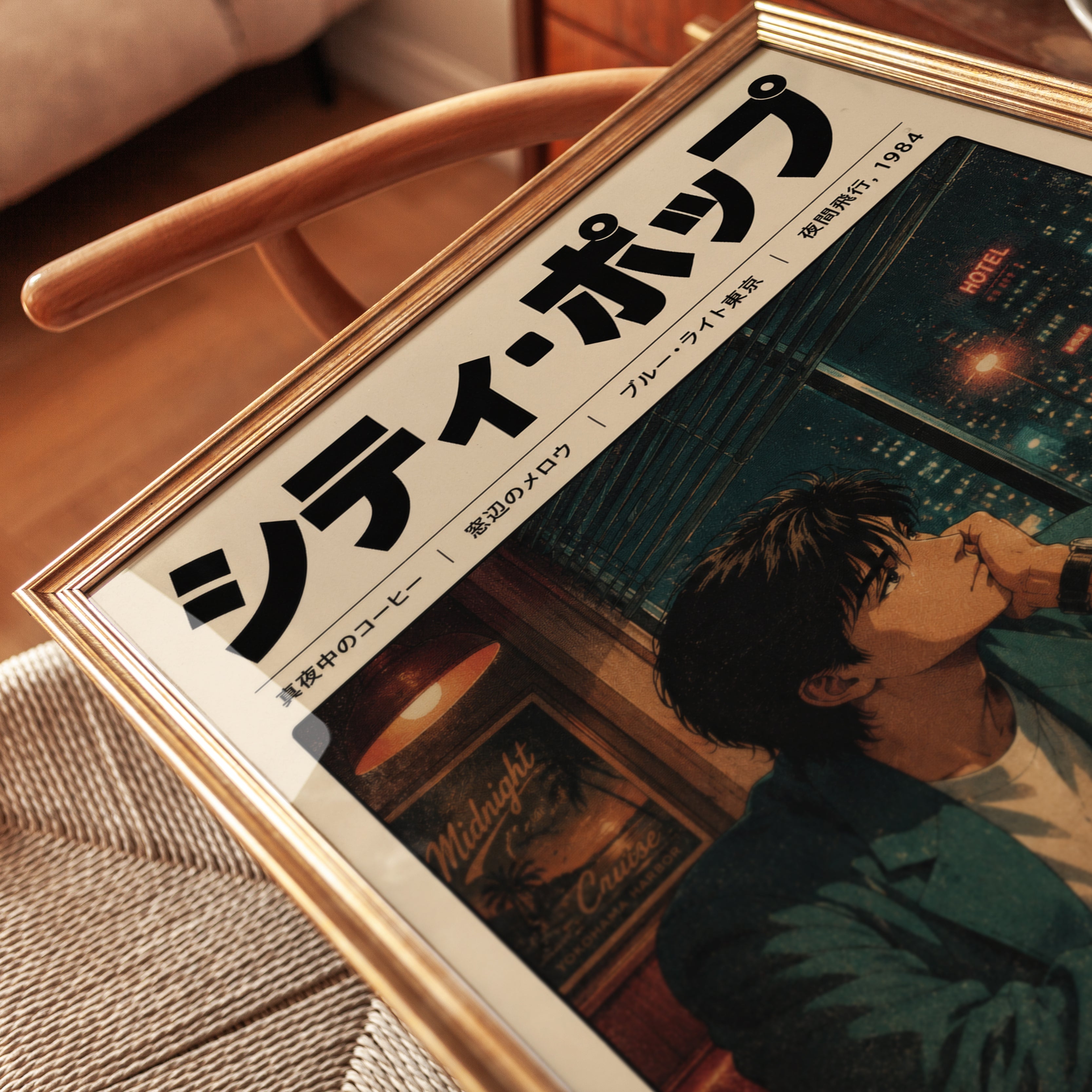 City Pop Cafe Scene: Retro 1980s Tokyo Anime Art Print - detail