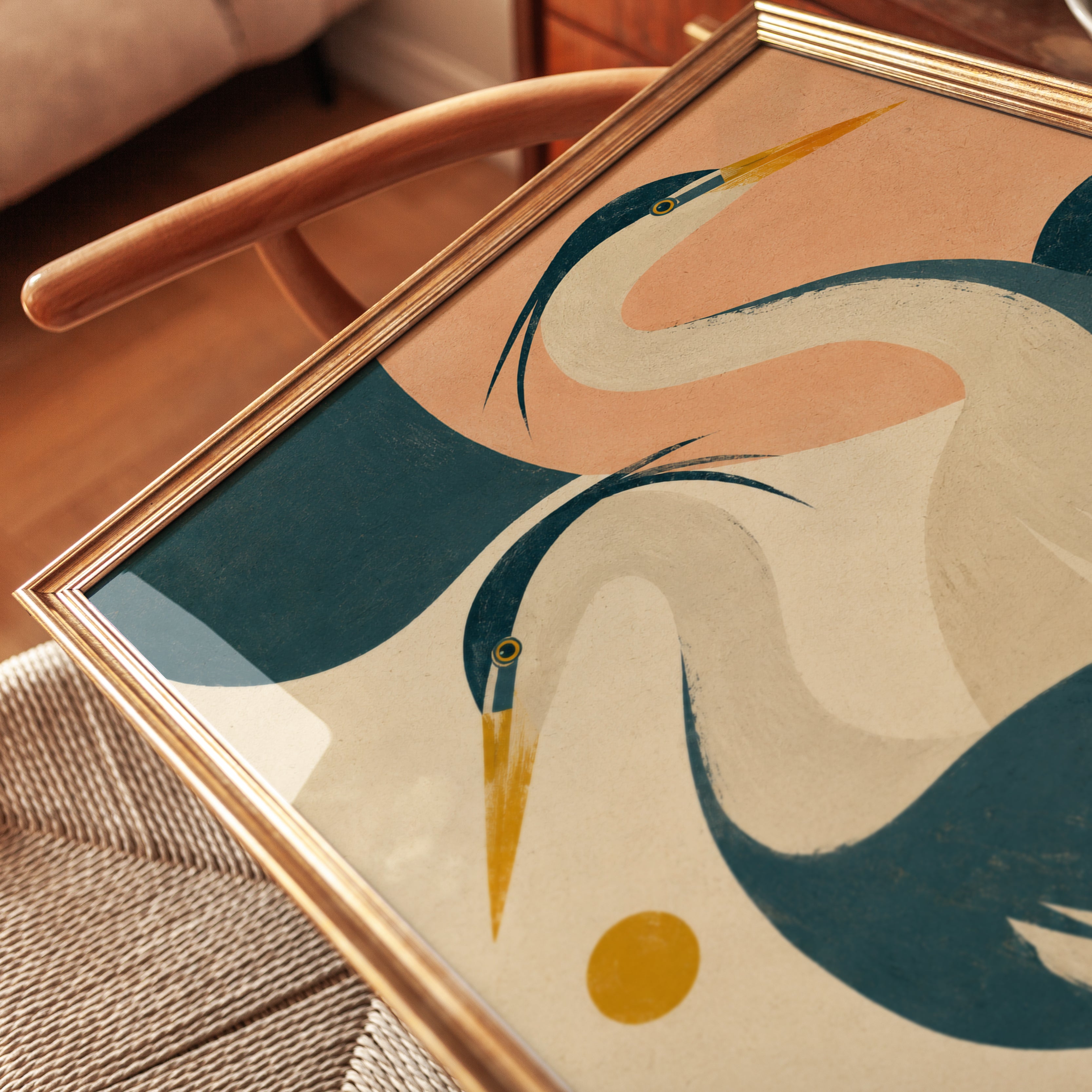 Heron Wall Art – Vintage Bird Print - detail