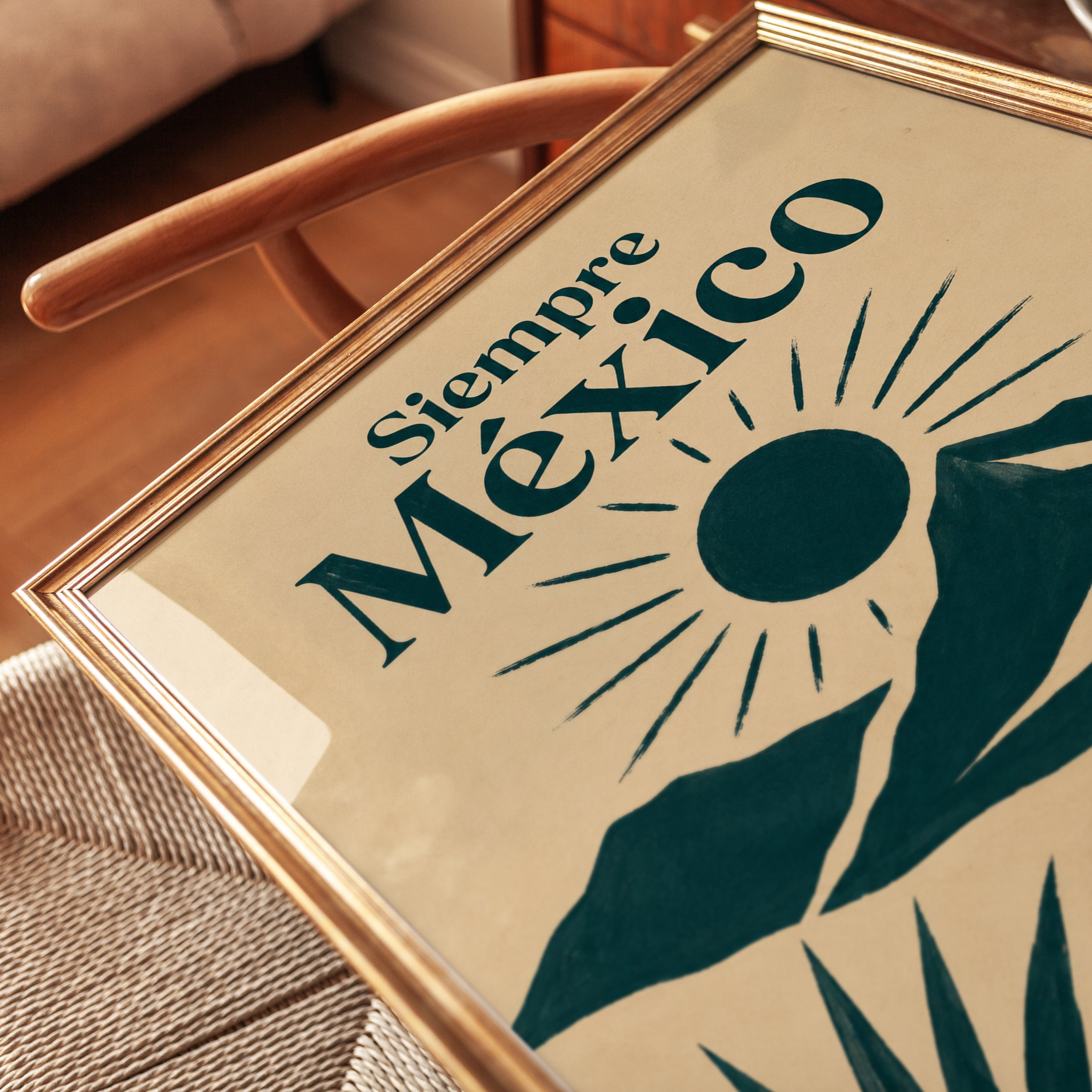 Siempre Mexico Poster: Vintage Desert Landscape with Cactus - detail