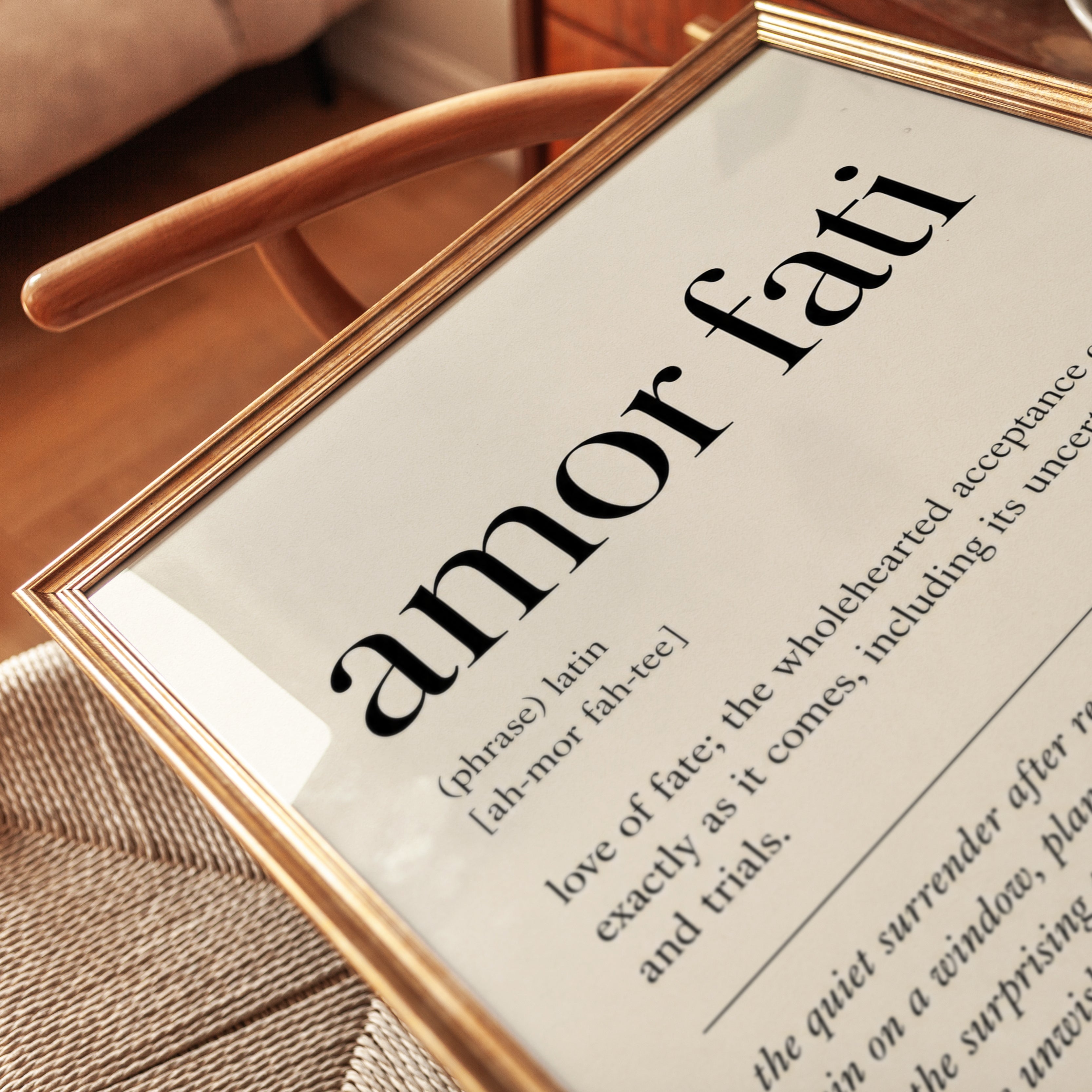 Amor Fati Definition Print: Minimalist Beige Typography Wall Art - detail