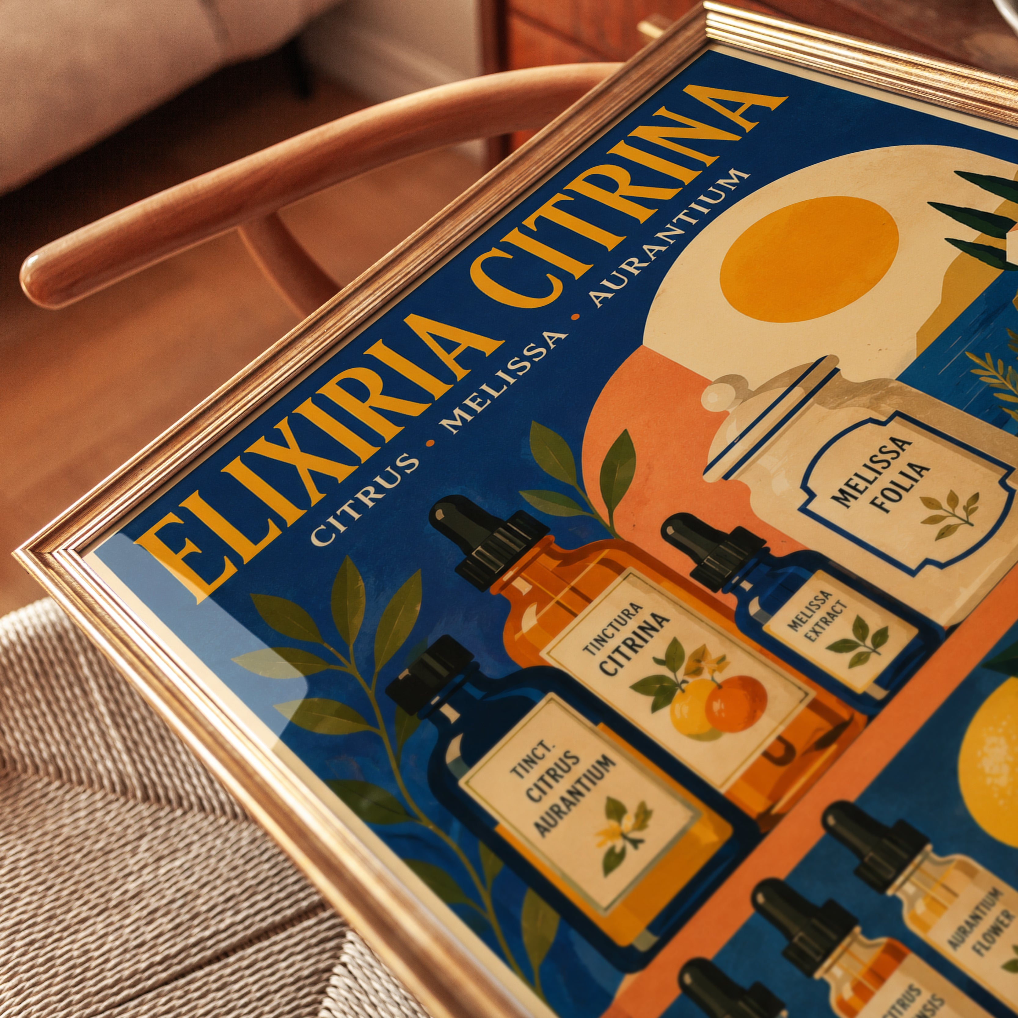 Vintage Apothecary Poster: Art Deco Citrus Botanical Print - detail