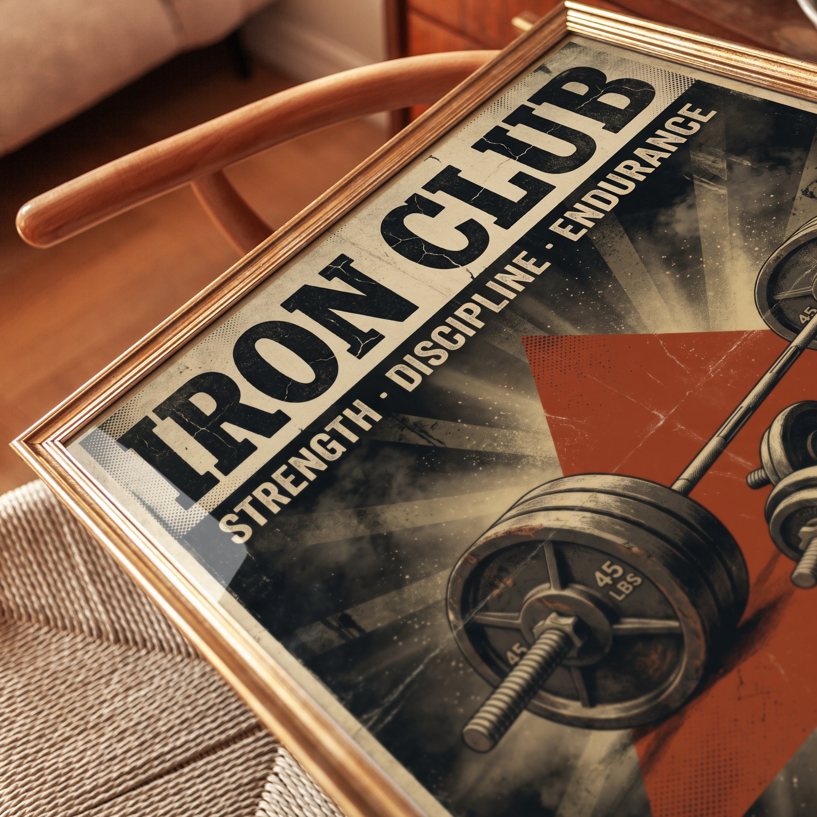 Iron Club Gym Poster: Vintage Fitness Motivation Wall Art - detail