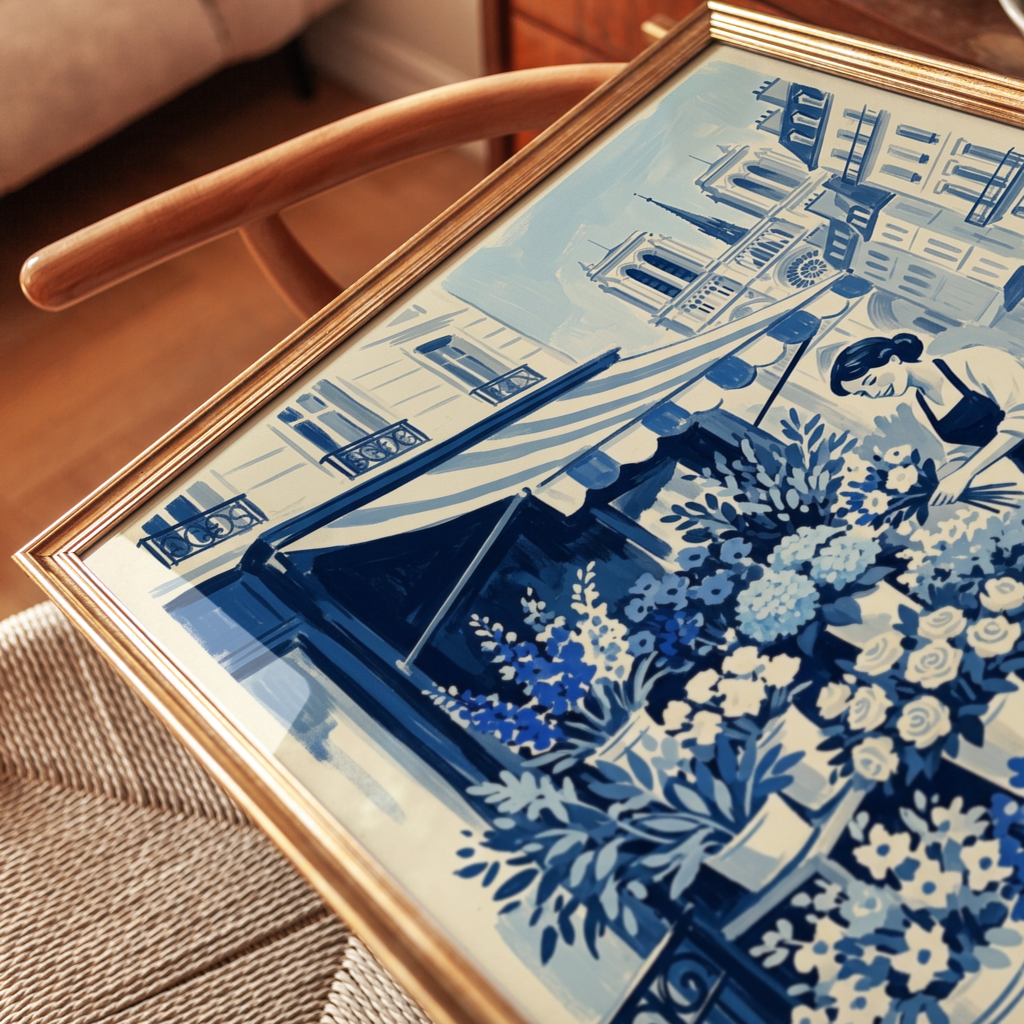 Parisian Flower Shop Print — Vintage French Street Scene - detail