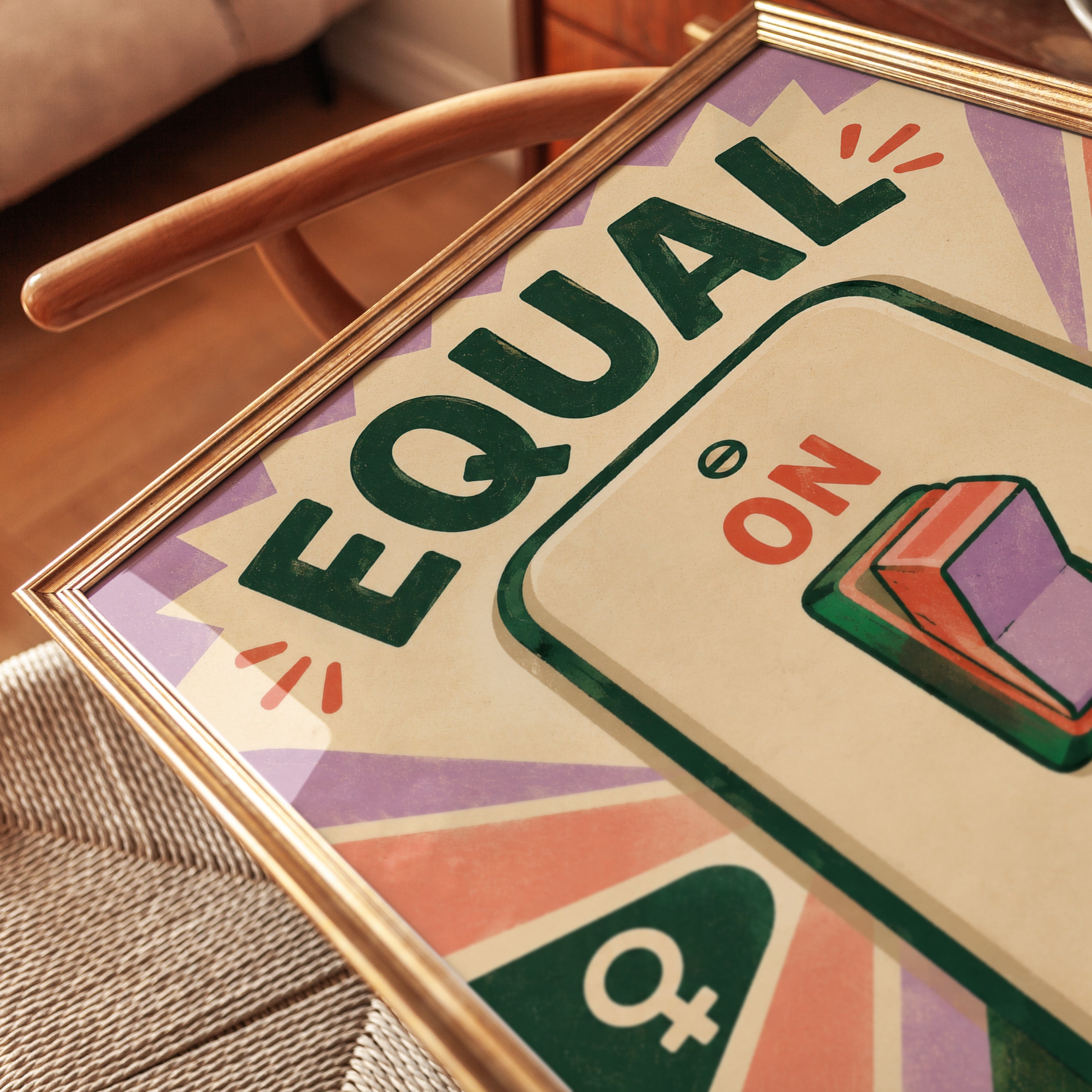 Equal Light Switch Wall Art: Retro Feminist Power Poster - detail