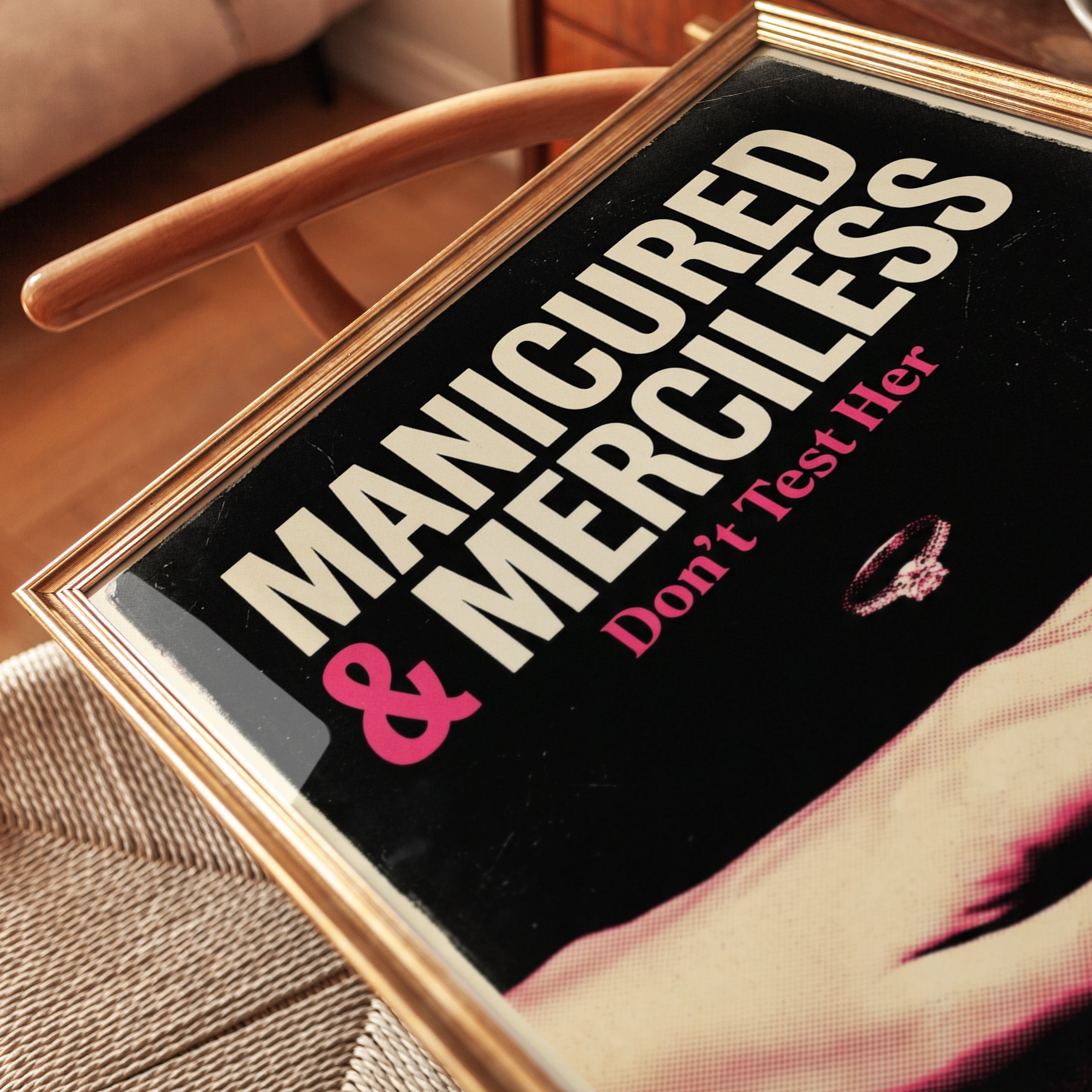 Manicured and Merciless Poster: Retro Feminist Typography Print - detail